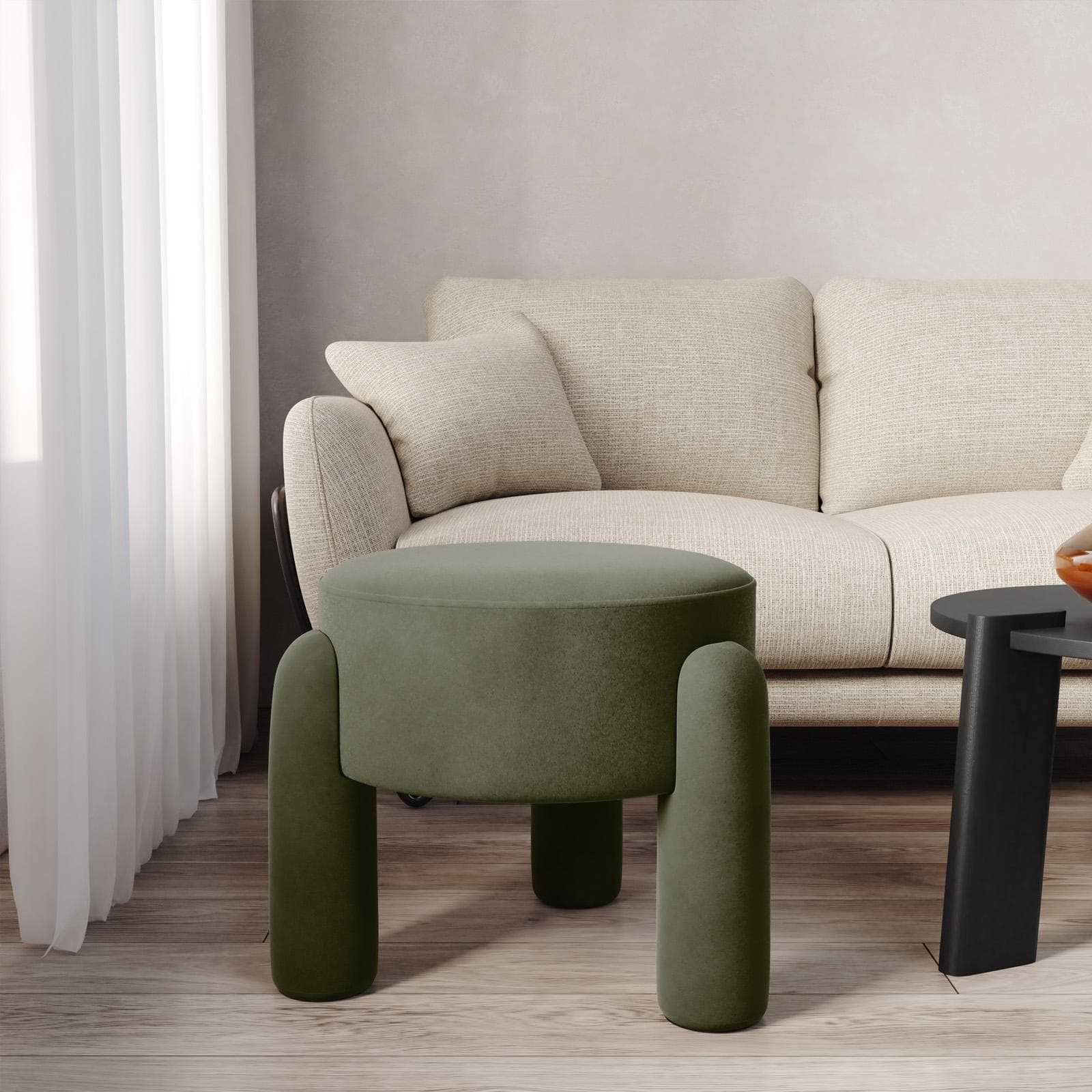 Pouf imbottito 48 cm in tessuto pile verde militare - Zacar
