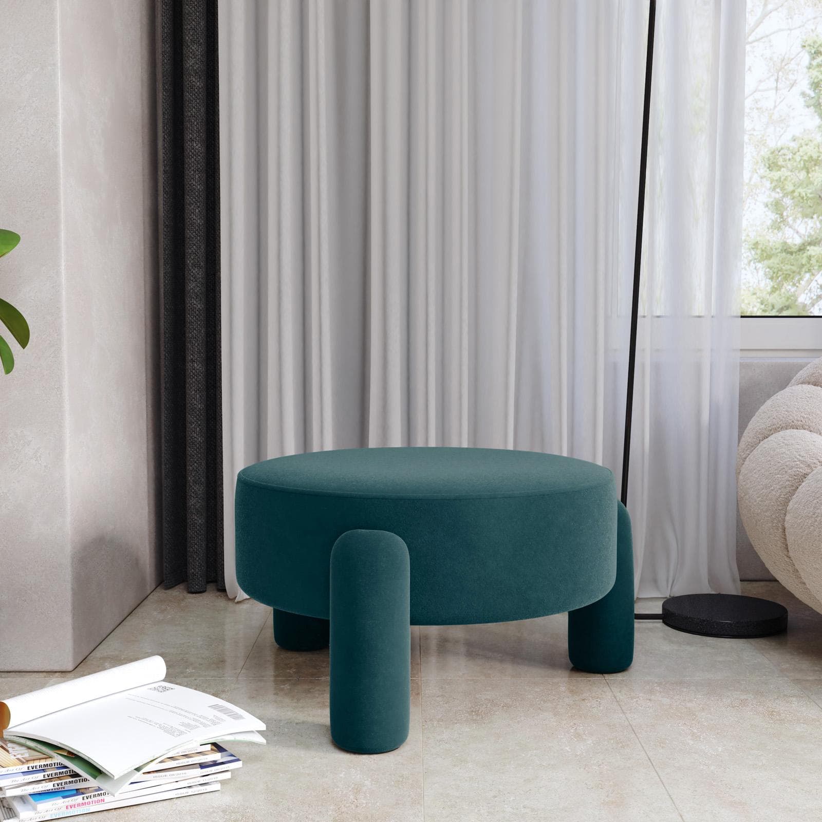Pouf imbottito 65 cm in tessuto pile blu pavone - Zacar