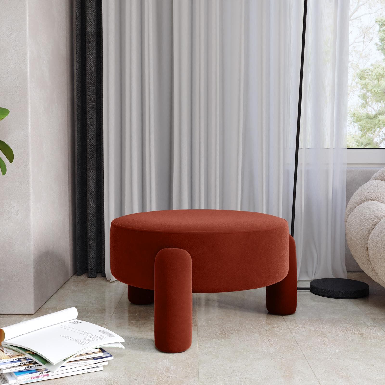 Pouf imbottito 65 cm in tessuto pile ruggine - Zacar