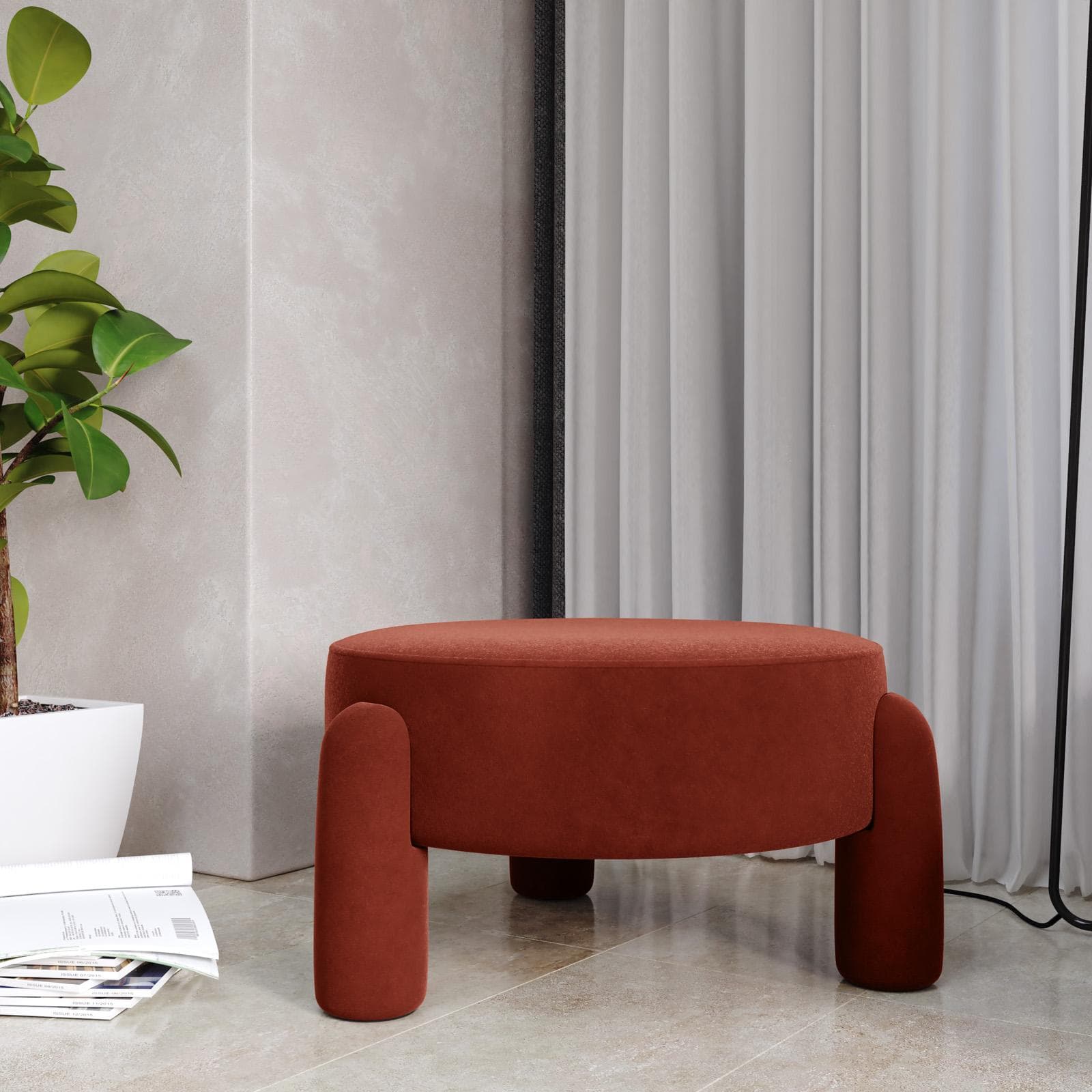 Pouf imbottito 65 cm in tessuto pile ruggine - Zacar