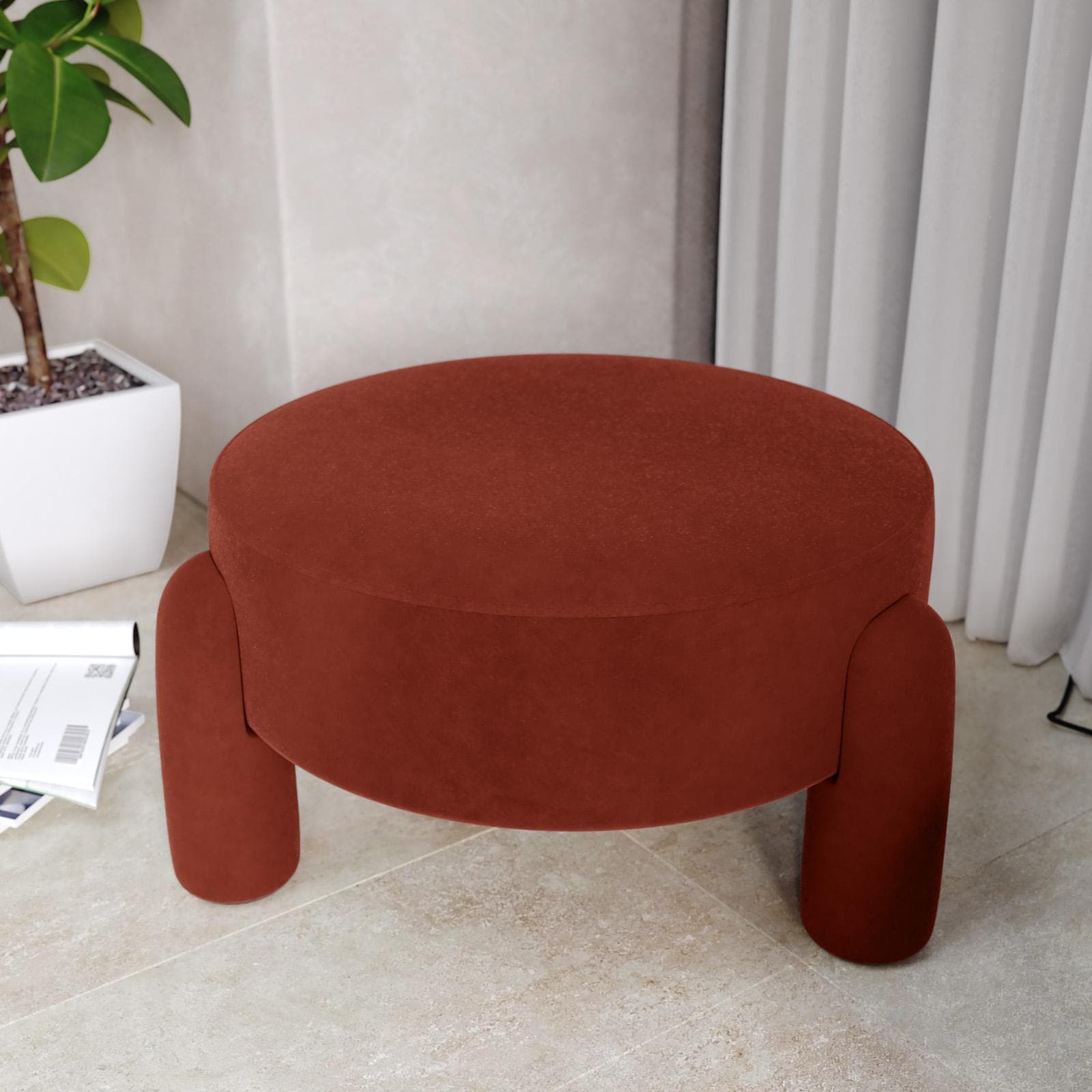 Pouf imbottito 65 cm in tessuto pile ruggine - Zacar