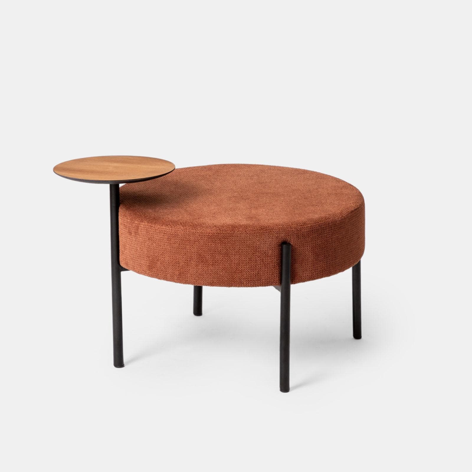 Pouf rotondo 64 cm in maglia terracotta con tavolino effetto legno - Farel