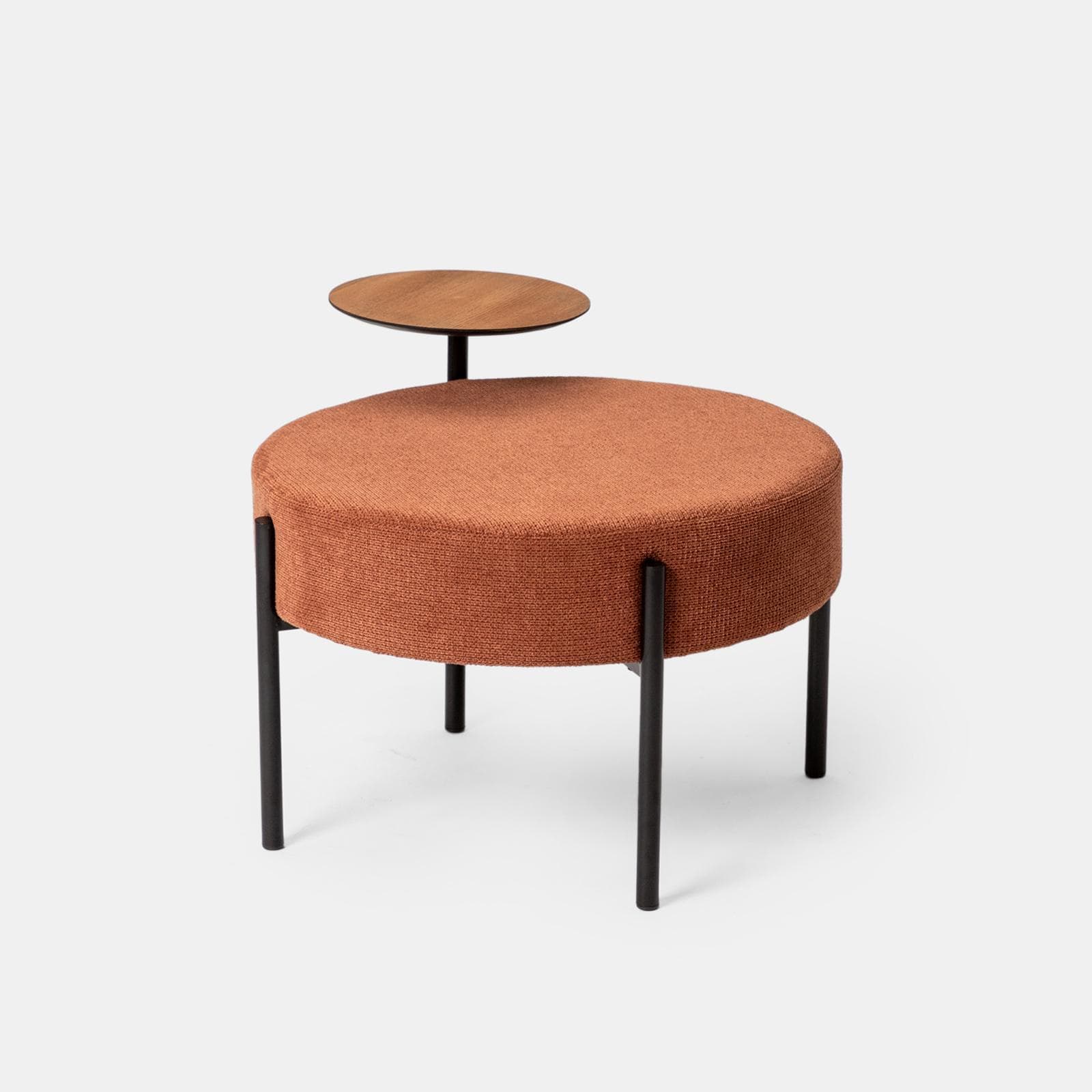Pouf rotondo 64 cm in maglia terracotta con tavolino effetto legno - Farel