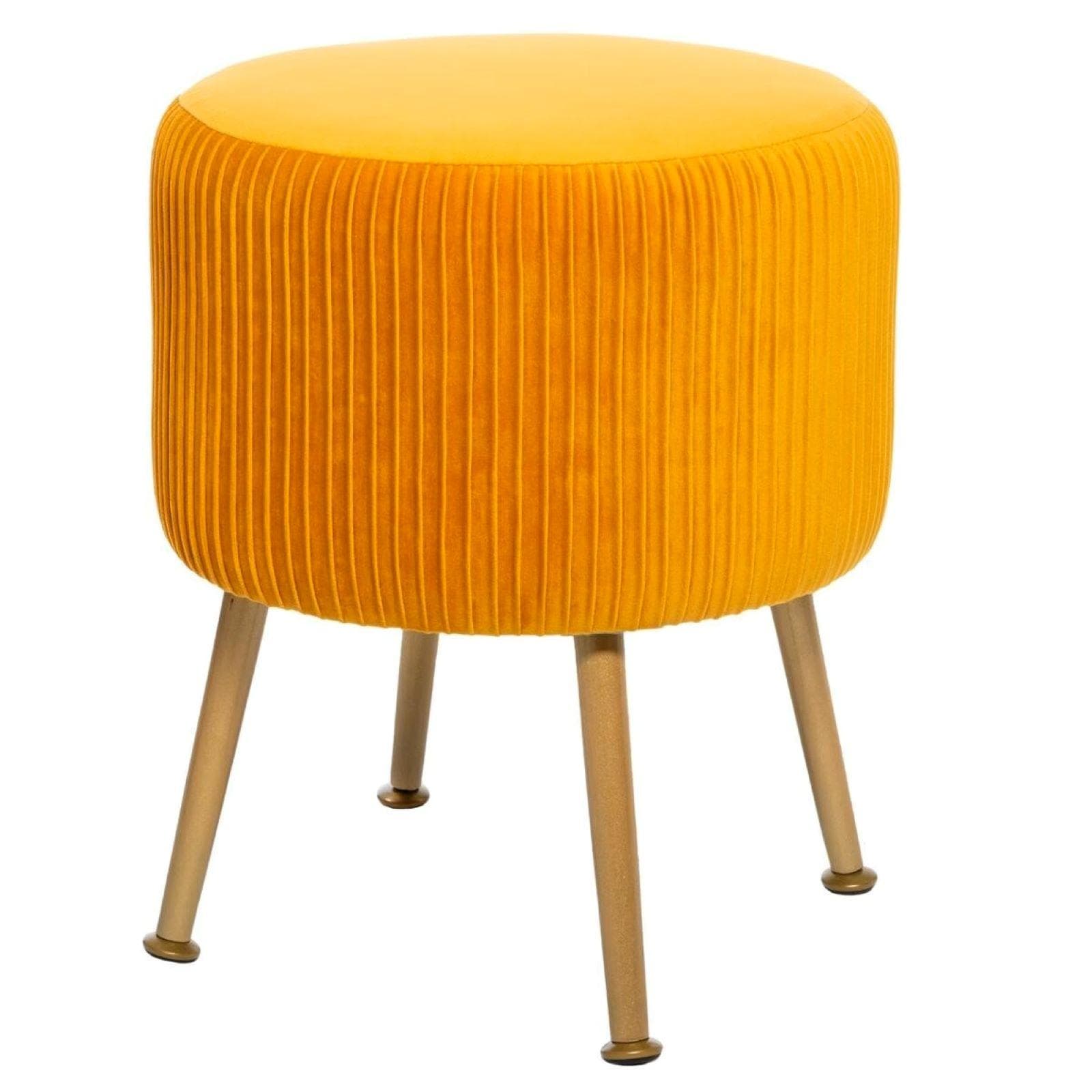 Pouf in velluto ocra con gambe metallo oro - Caen