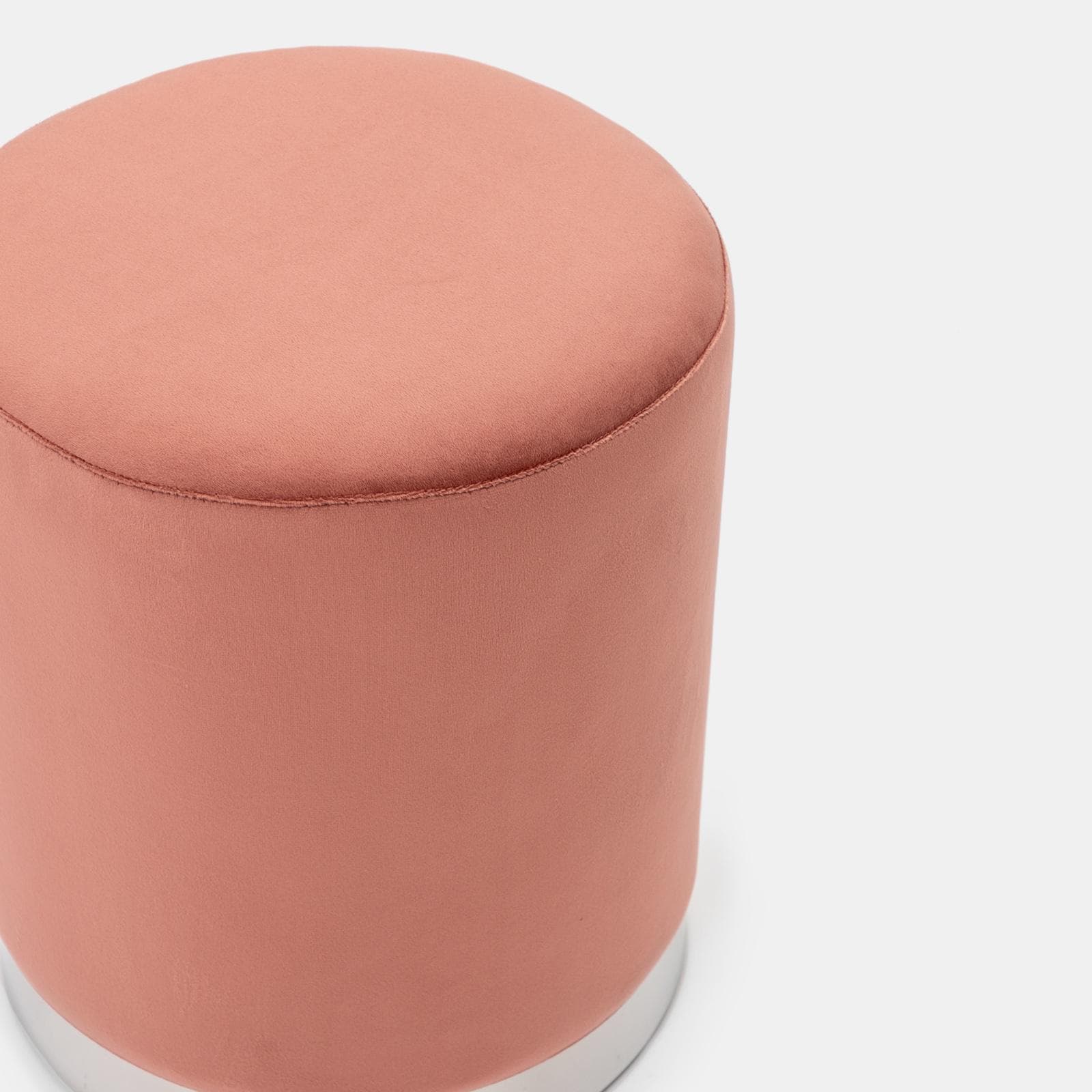 Pouf 35 cm effetto velluto rosa antico con base argento - Elenor
