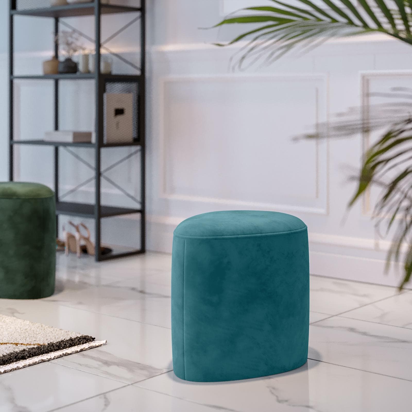 Pouf a goccia 35x45 cm in velluto blu petrolio - Tear