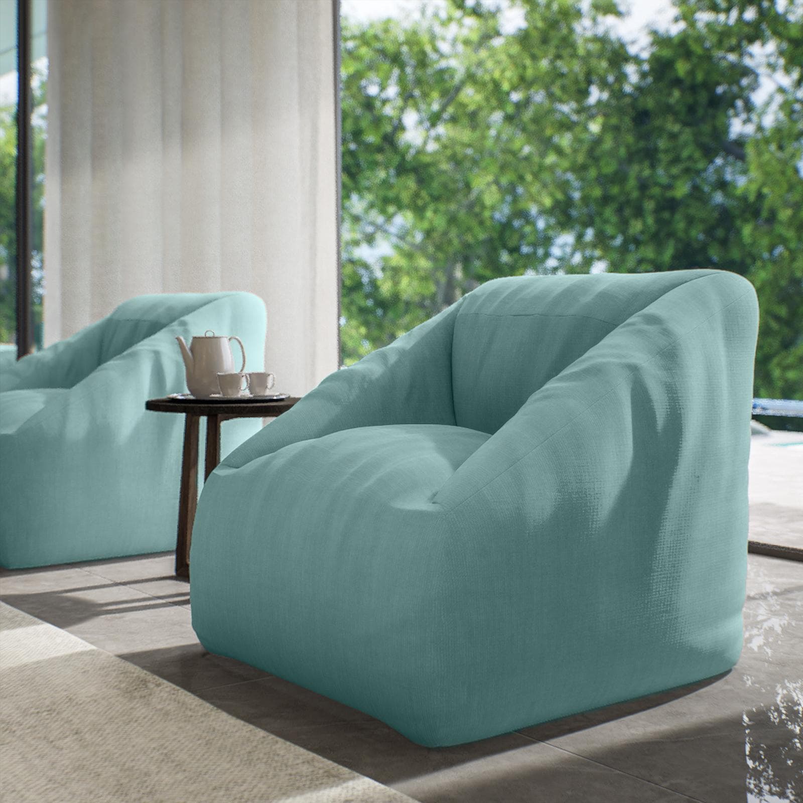 Pouf poltrona in tessuto olefin verde acqua - Baku