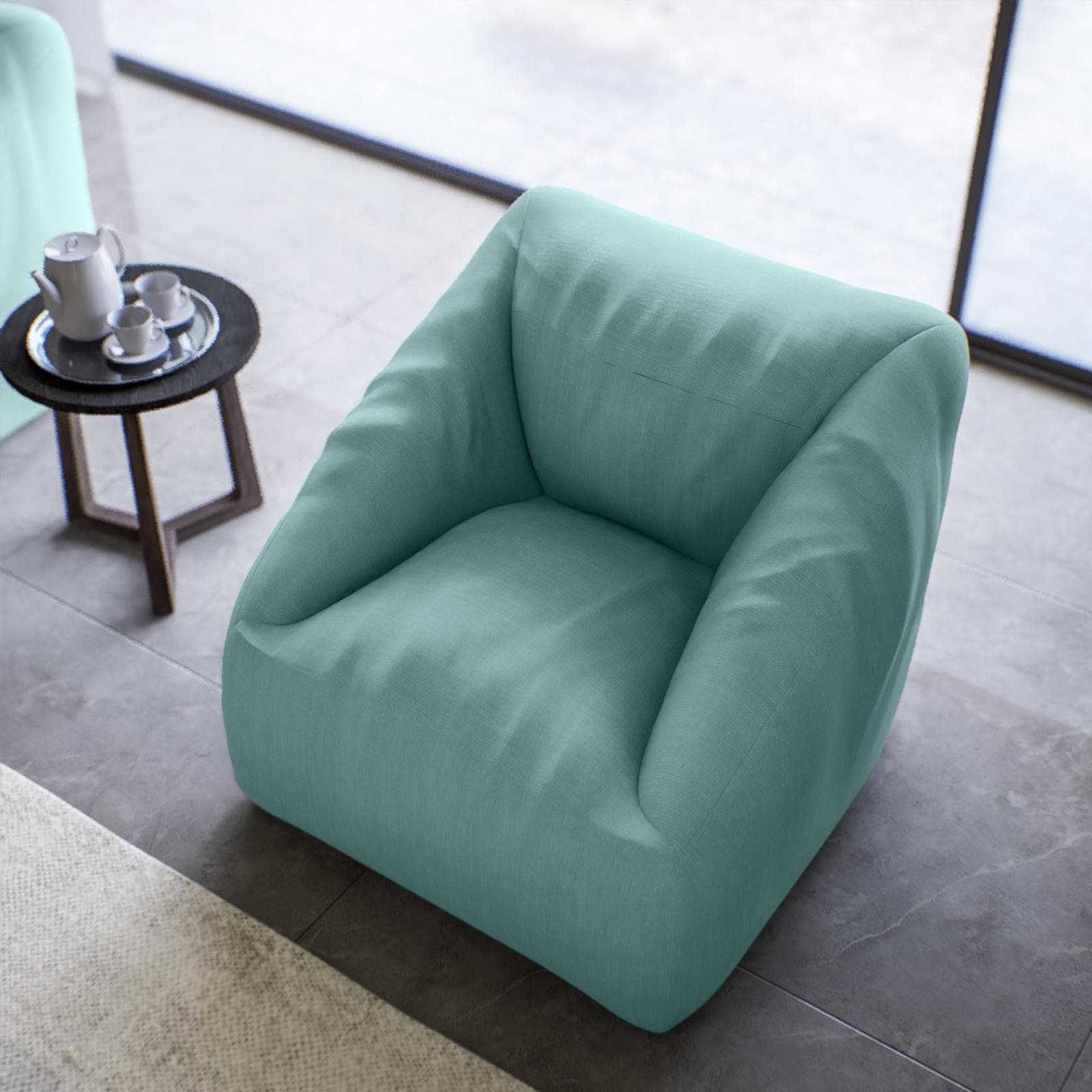 Pouf poltrona in tessuto olefin verde acqua - Baku