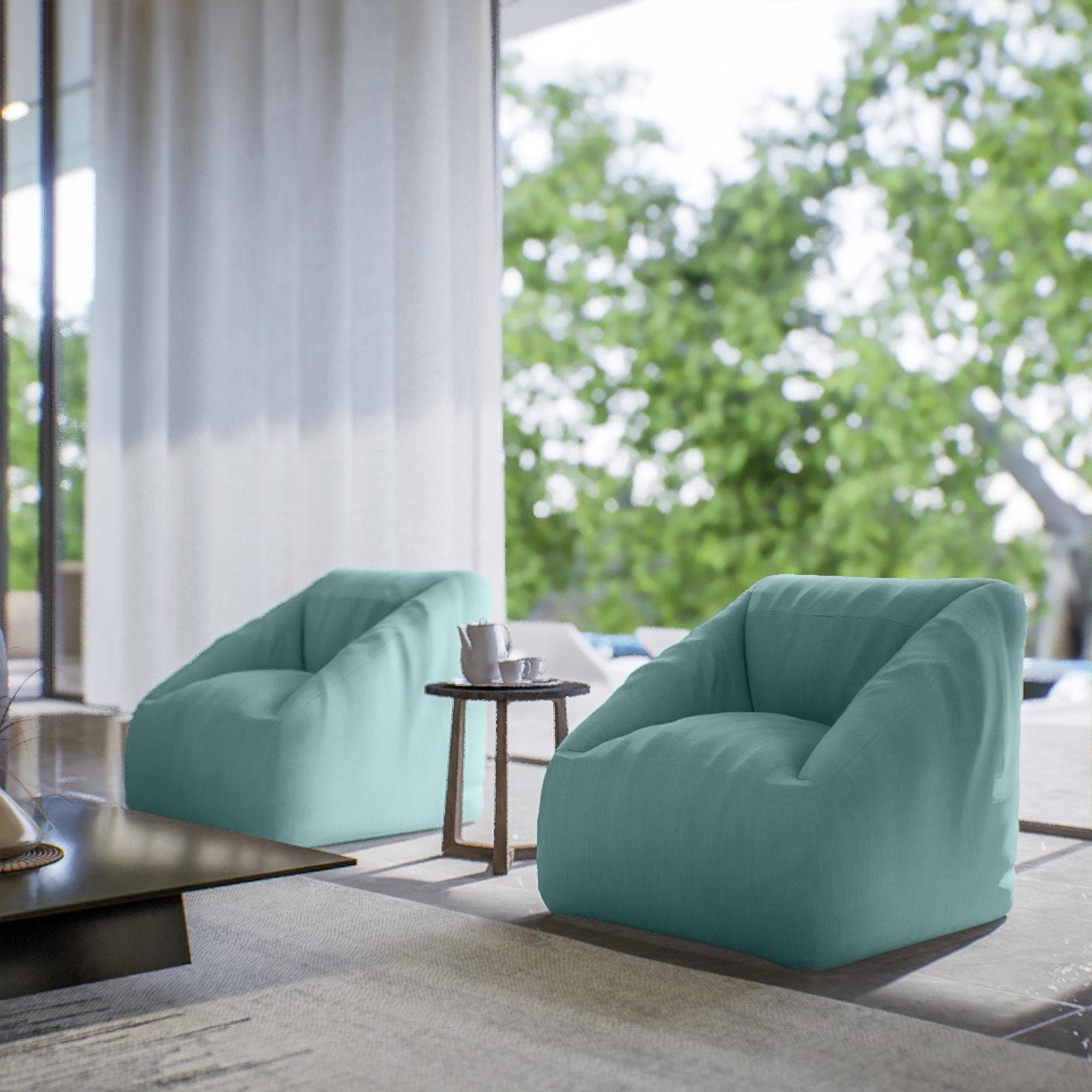 Pouf poltrona in tessuto olefin verde acqua - Baku