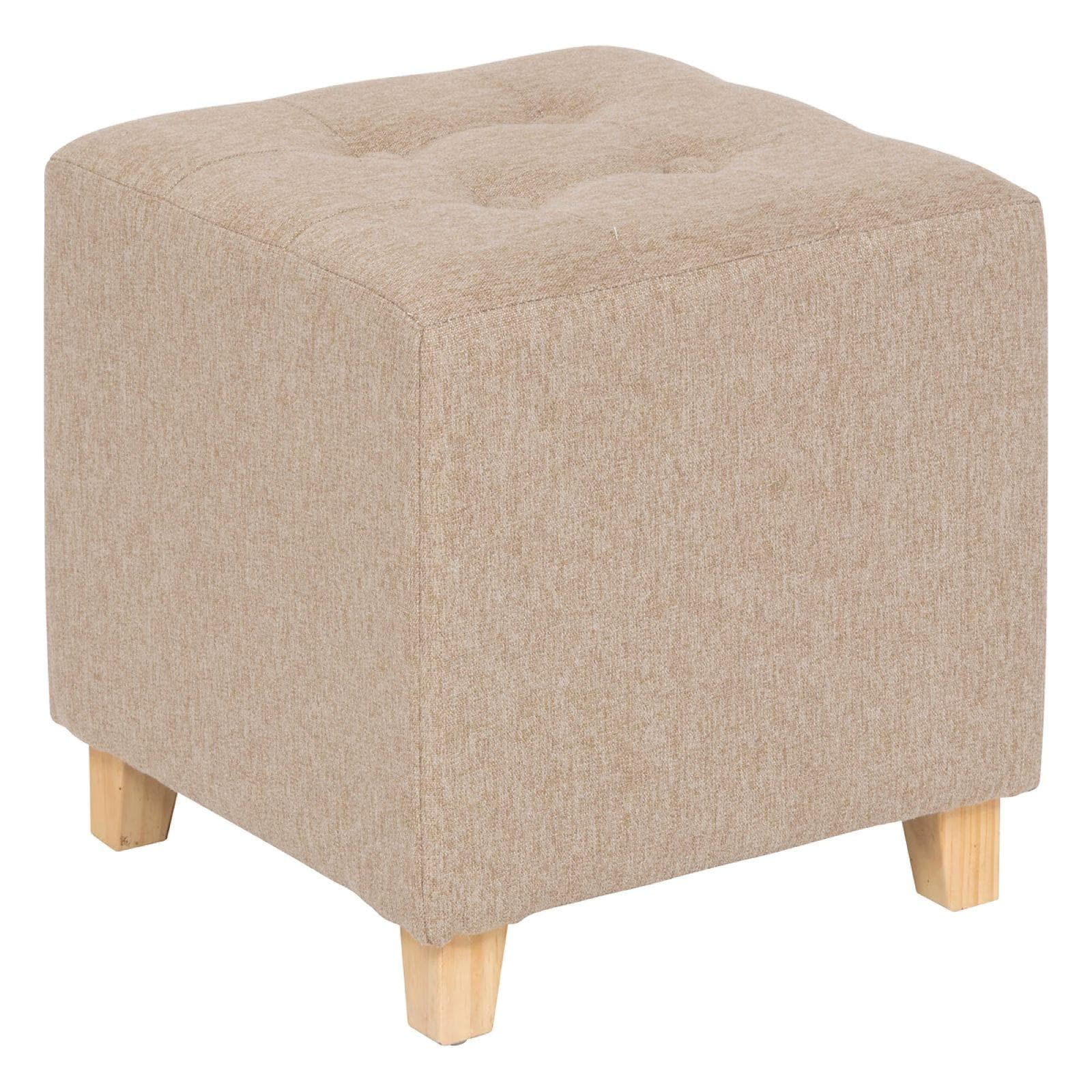 Pouf quadrato 35x35 cm in tessuto melange tortora e gambe in legno - Ysabel