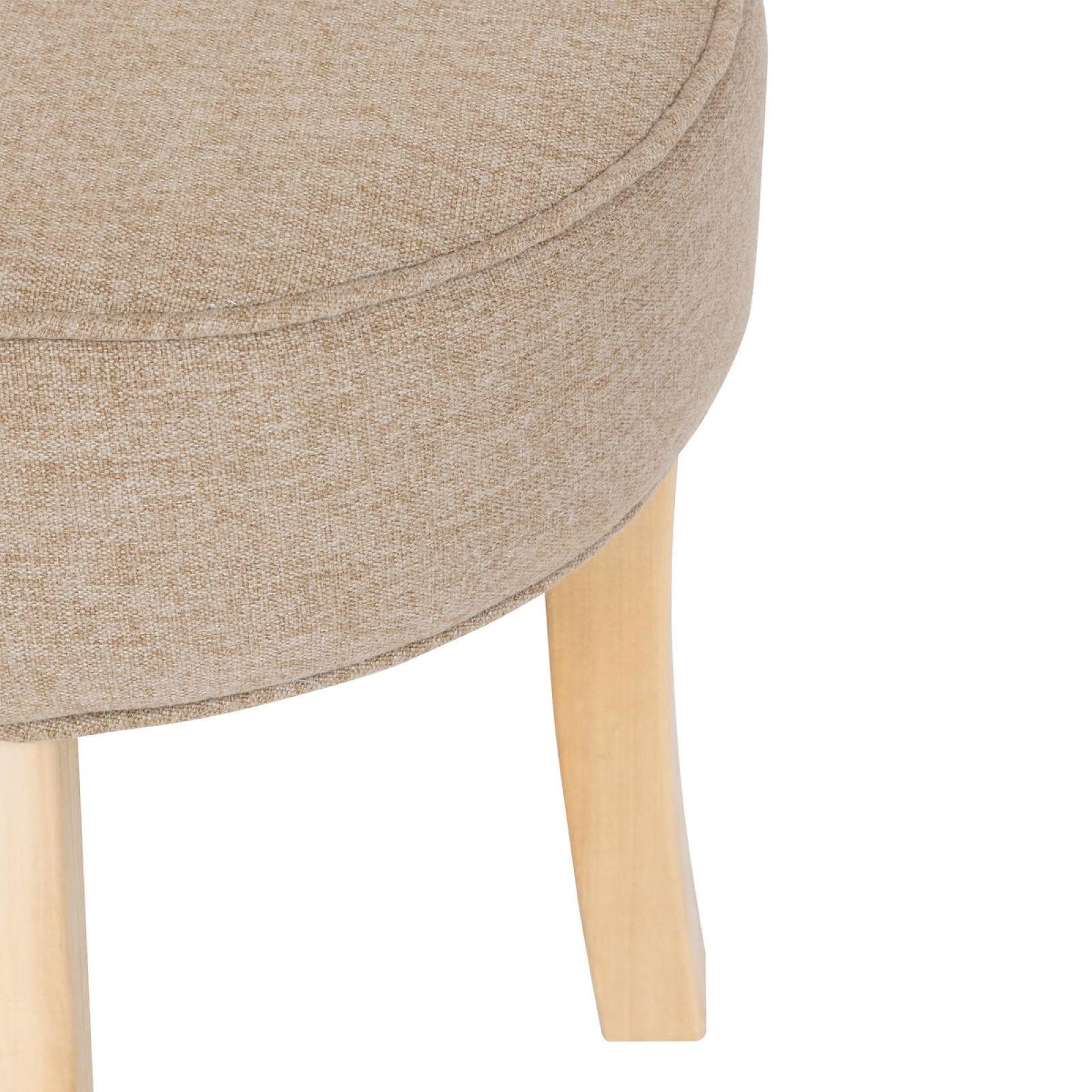 Pouf rotondo 35 cm in tessuto tortora e gambe in legno - Ysabel