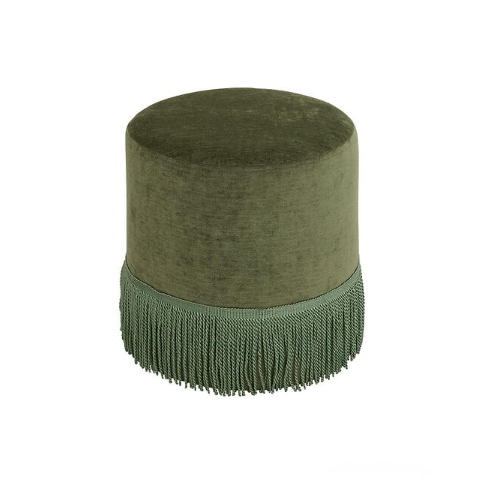 Pouf rotondo 38 cm in ciniglia verde con frange - Duchessa