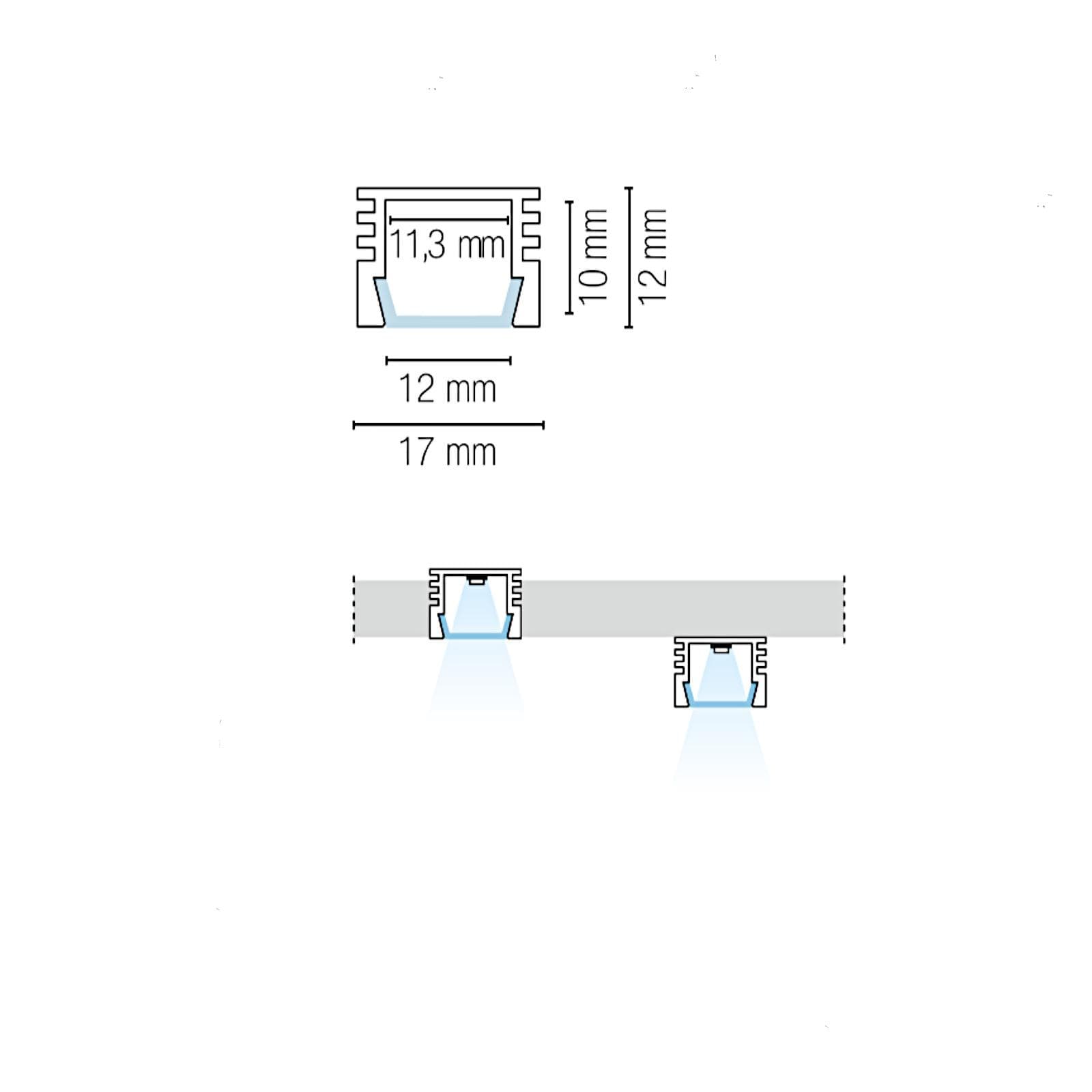 Profilo 100x1,2 cm in alluminio silver con installazione ad incasso o a superficie - Bogar