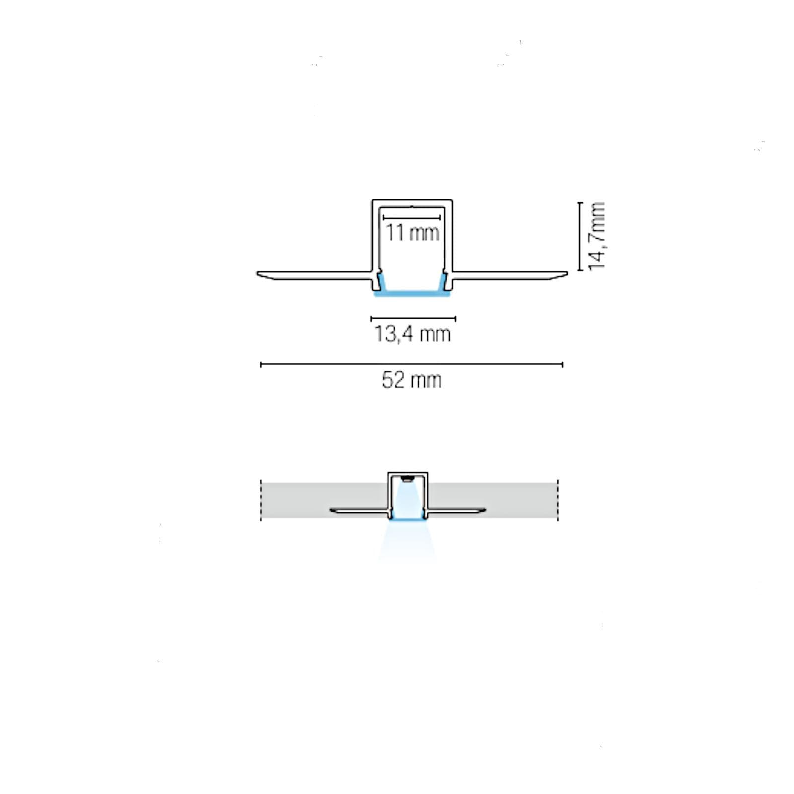 Profilo a rapido fissaggio 200x5,2 cm in alluminio silver con diffusore opale - Madamy