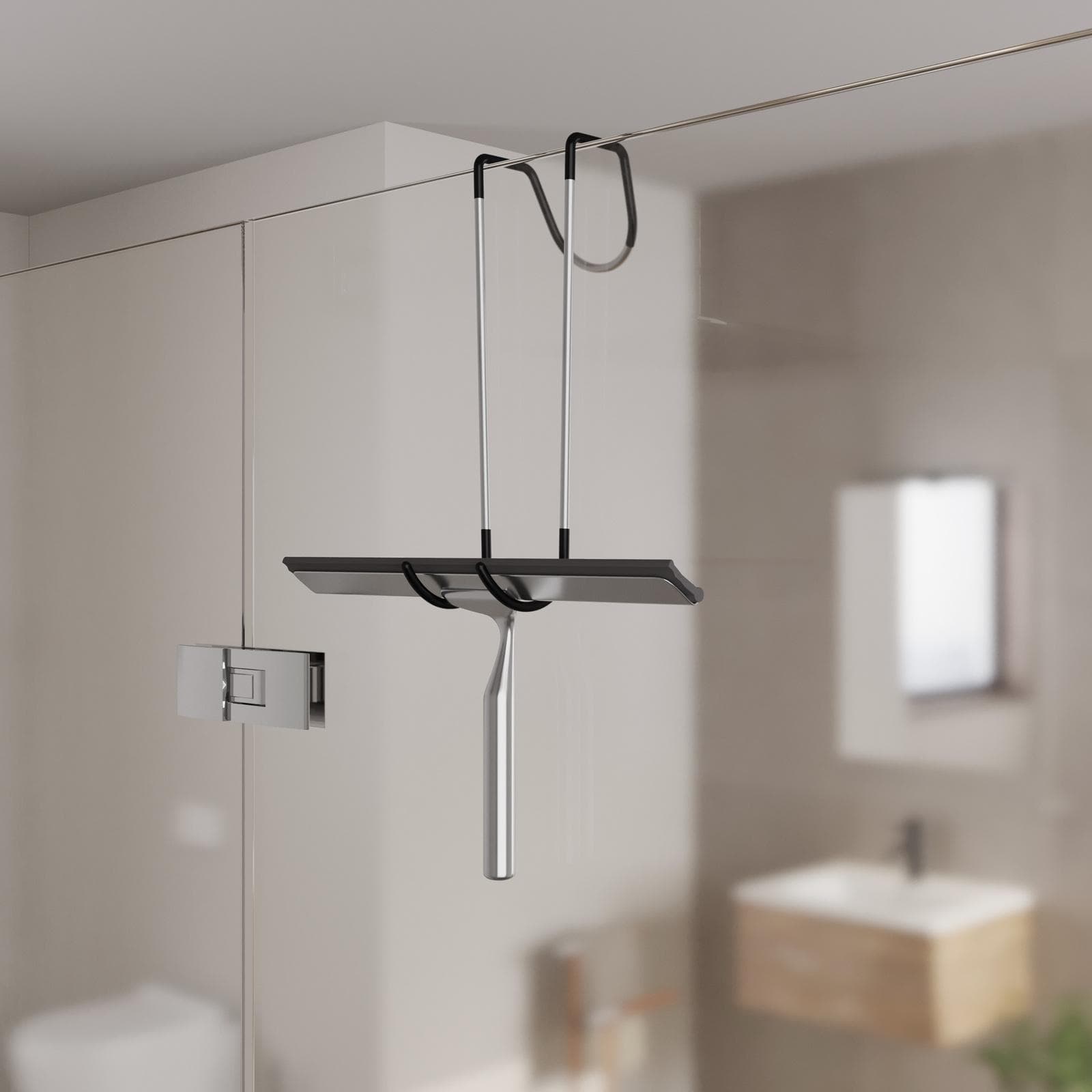 Tergivetro in acciaio inox cromo con ganci a muro e ventosa