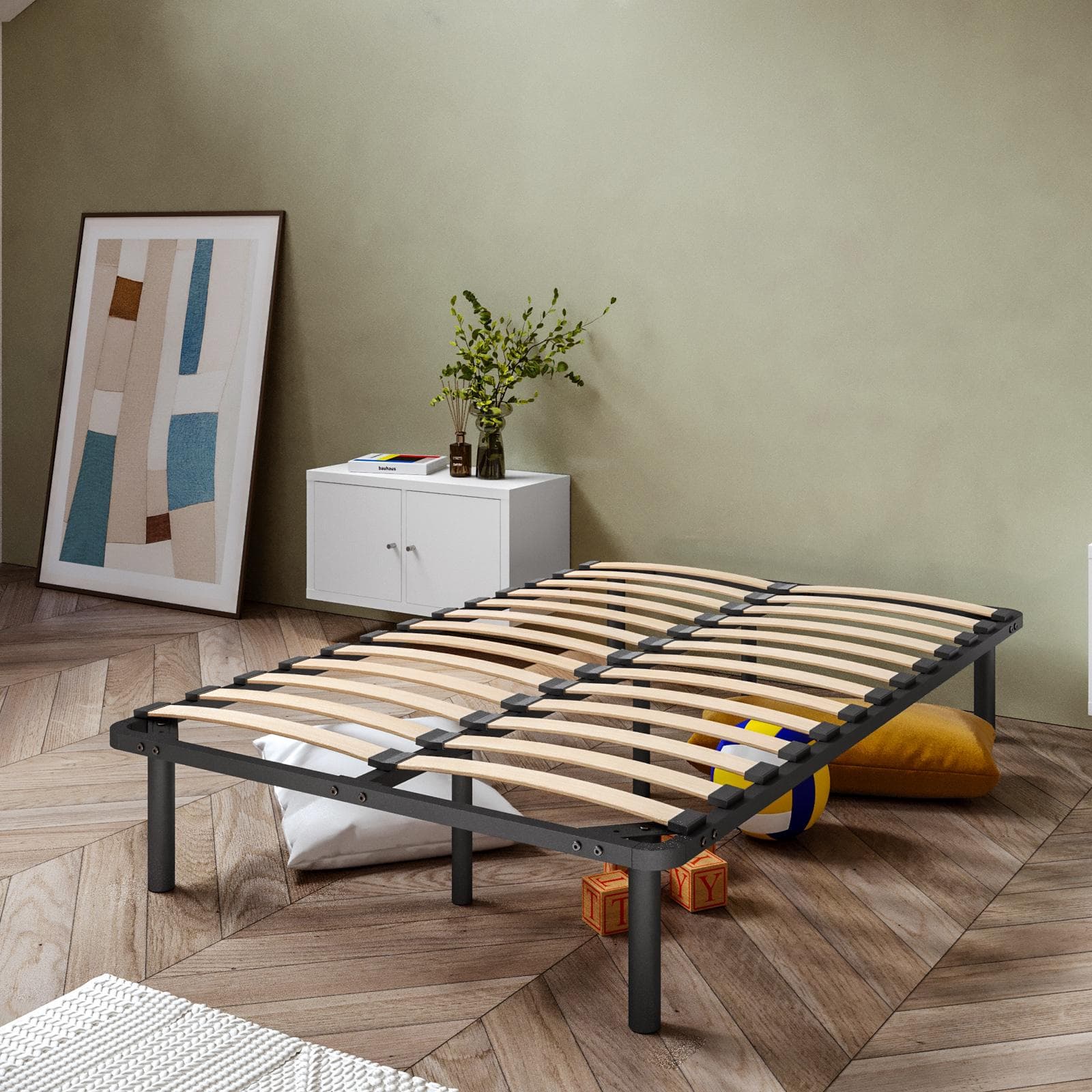 Rete a doghe per letto una piazza e mezza 120x190 cm con piedini