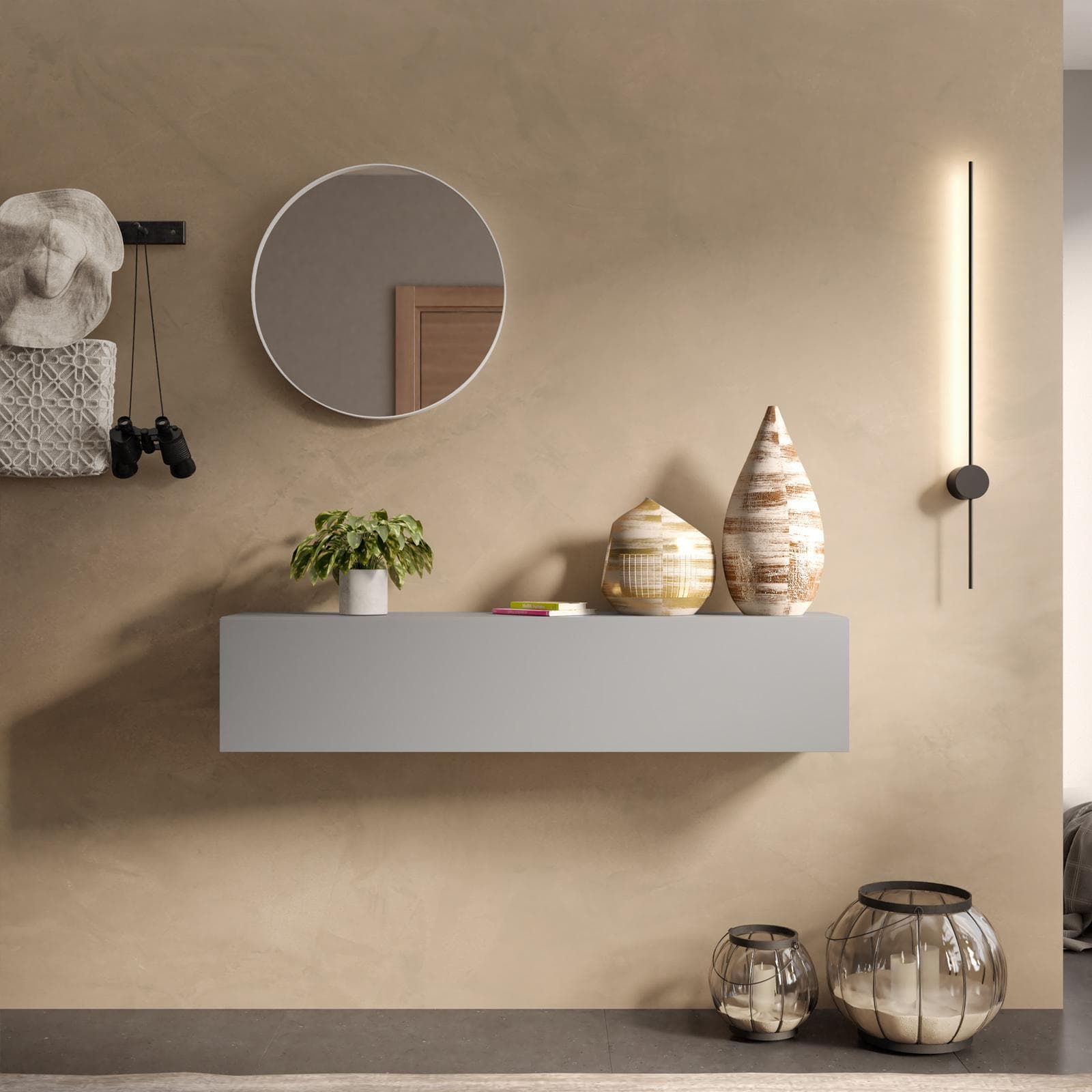 Consolle sospesa 138x28h cm grigio ardesia con anta reversibile - Clary