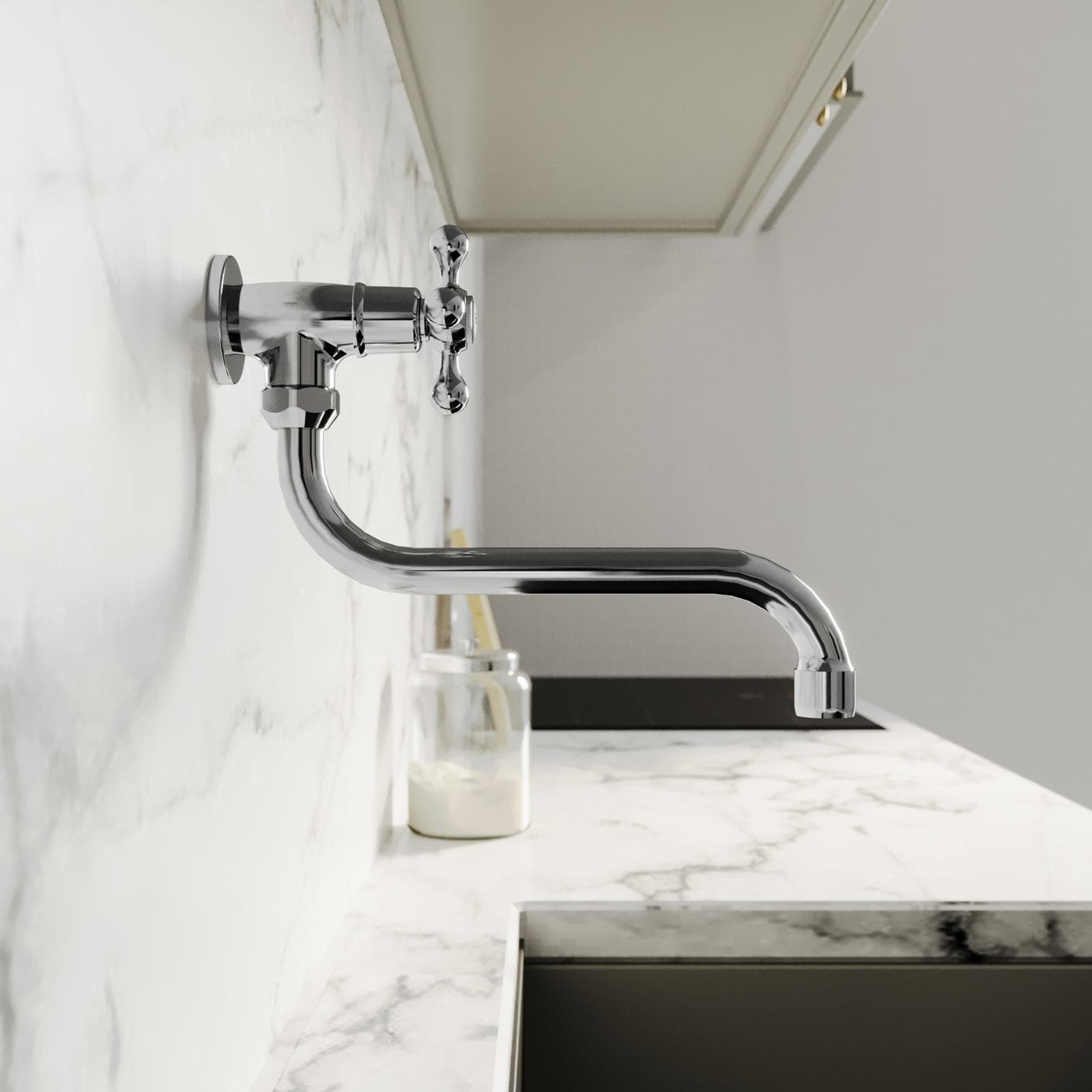 Rubinetto a muro per lavello in ottone con canna orientabile cromo - Niru