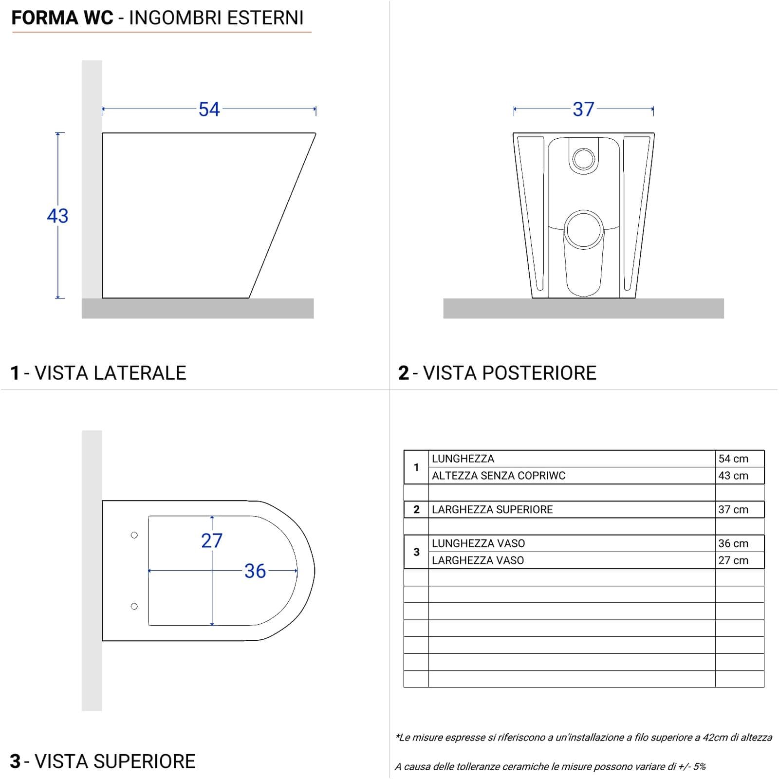 Sanitari a terra filomuro senza brida Forma di Azzurra ceramica sedile slim bianco lucido