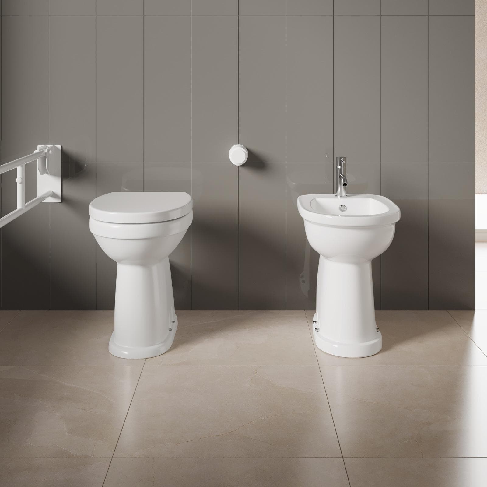 Sanitari accessibili 49h cm in ceramica bianca con copriwc scarico a parete