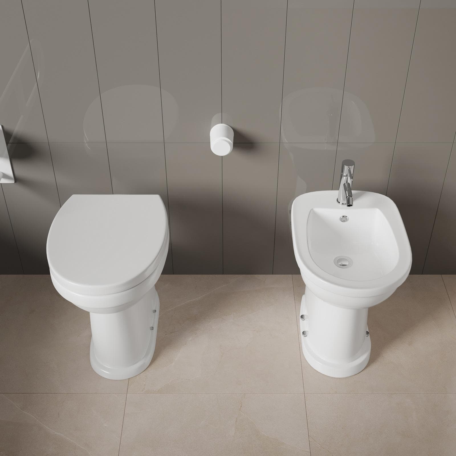Sanitari accessibili 49h cm in ceramica bianca con copriwc scarico a parete