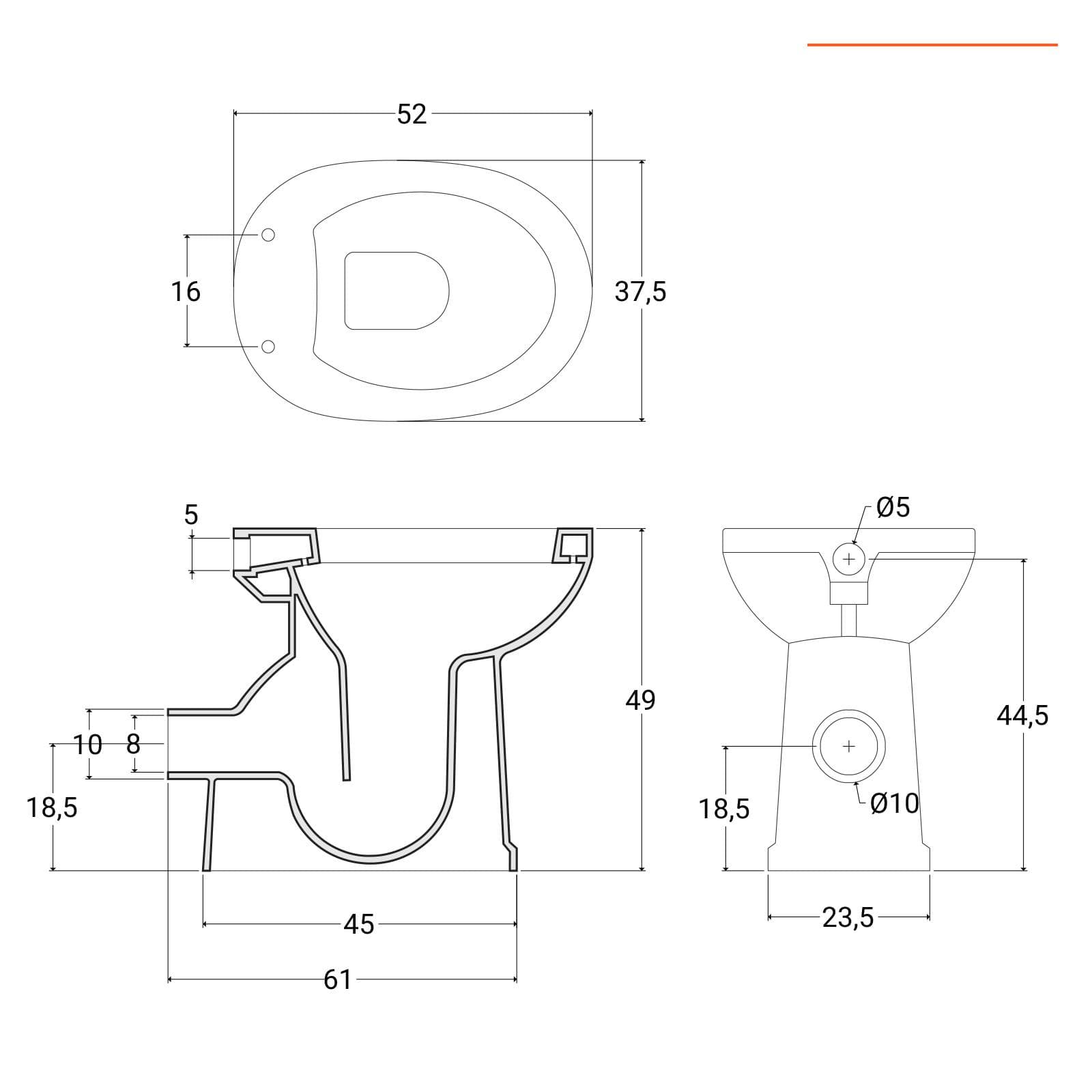 Sanitari accessibili 49h cm in ceramica bianca con copriwc scarico a parete