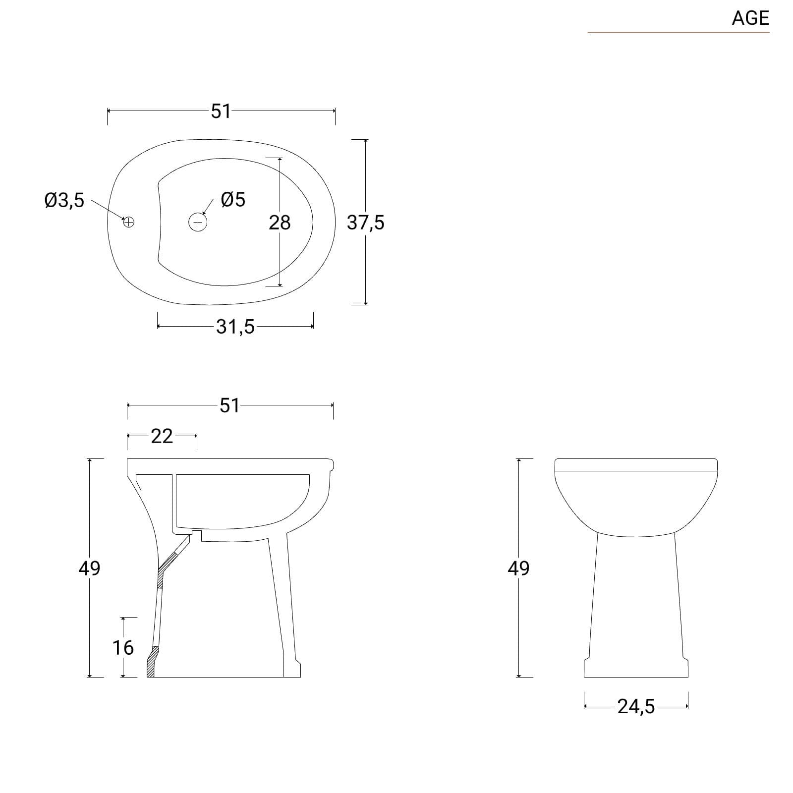 Sanitari accessibili 49h cm in ceramica bianca con copriwc scarico a parete