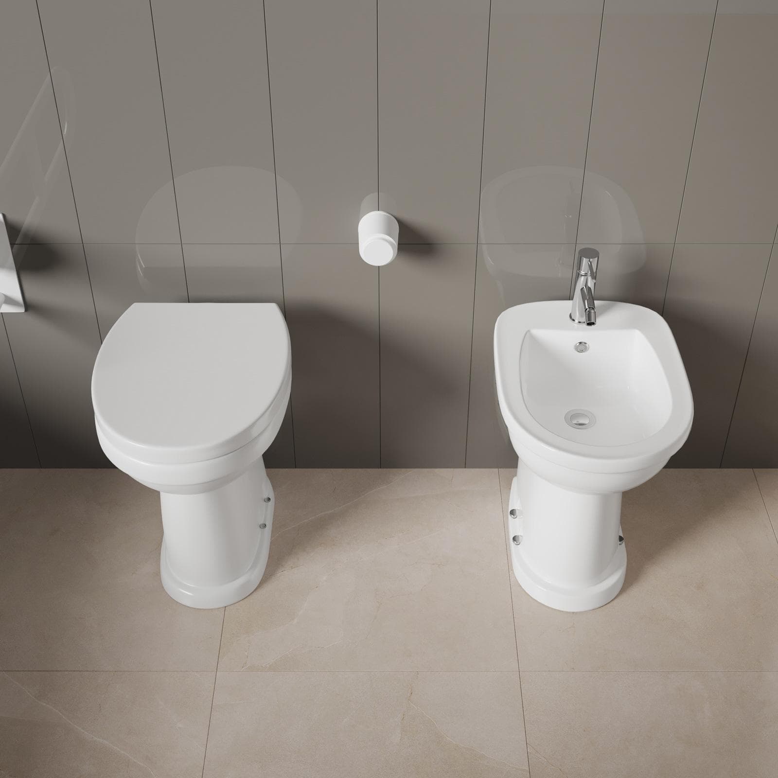 Sanitari accessibili da 49h cm in ceramica bianca con copriwc scarico a pavimento