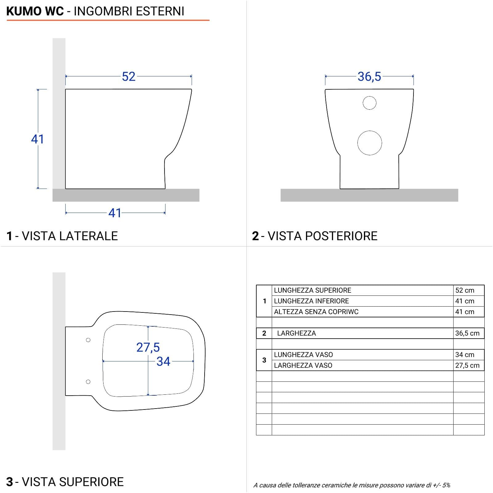 Sanitari filo muro ceramica completi di sedile antiurto soft-close - Kumo