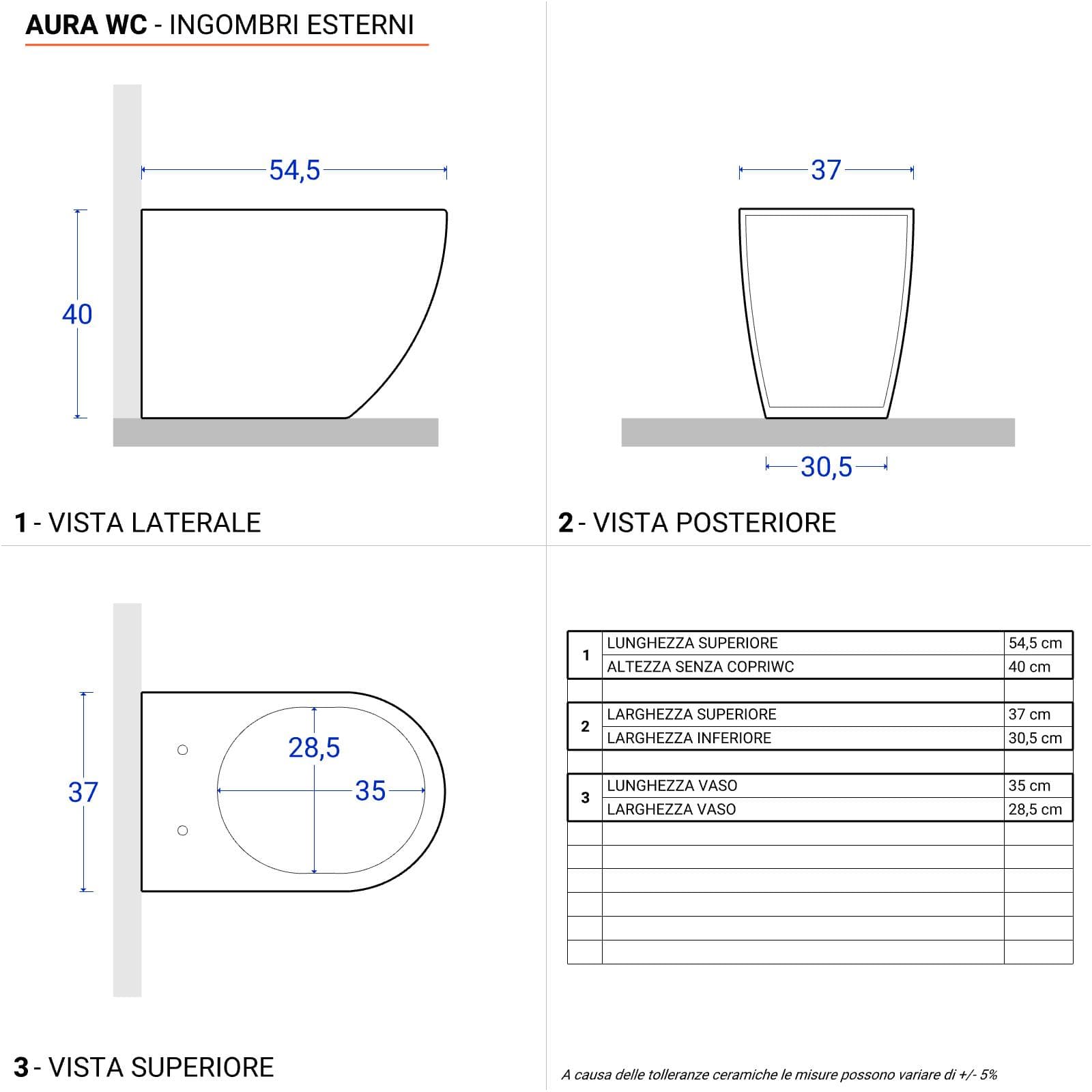 Sanitari filomuro con copriwc Soft-Close in ceramica bianco - Aura
