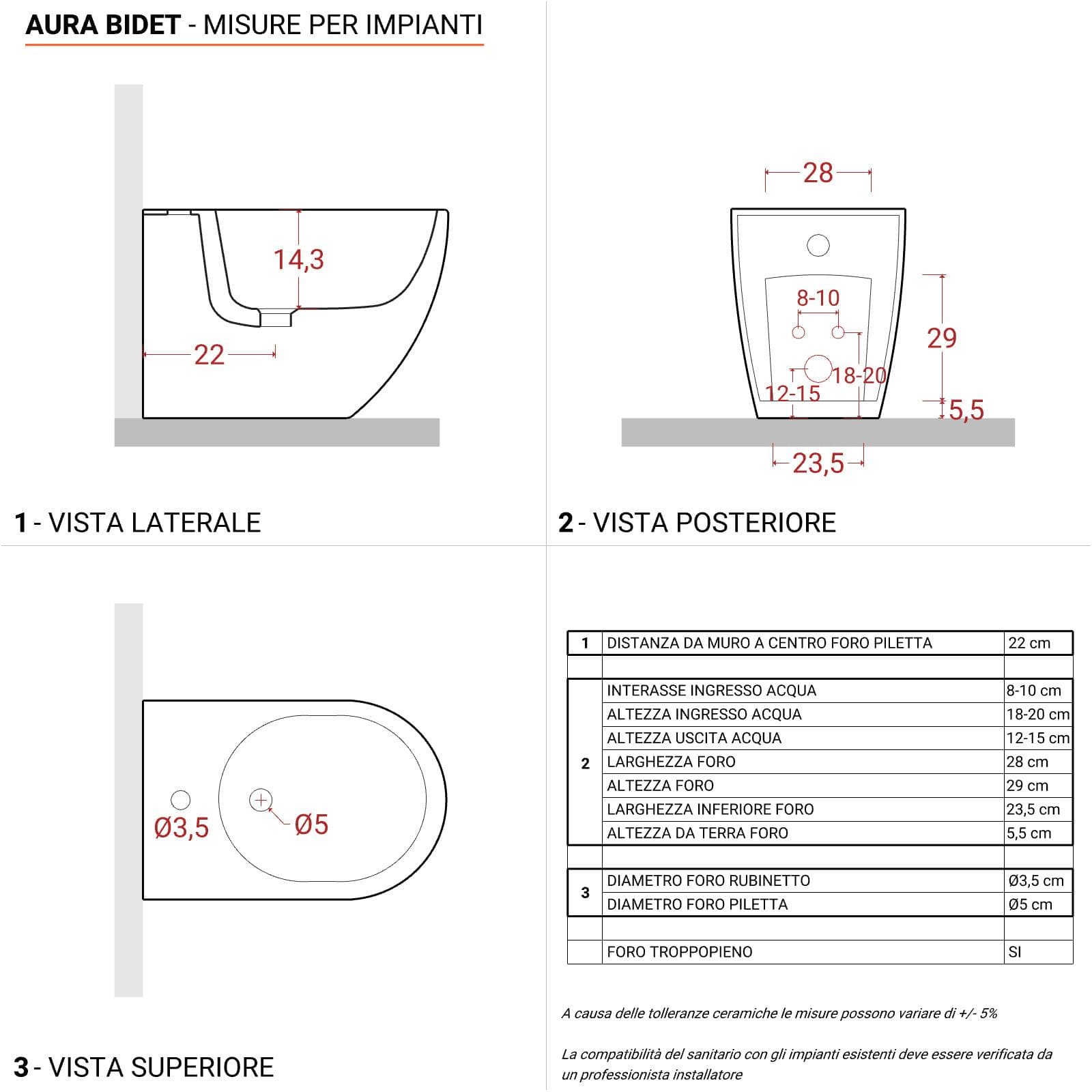 Sanitari filomuro con copriwc Soft-Close in ceramica bianco - Aura