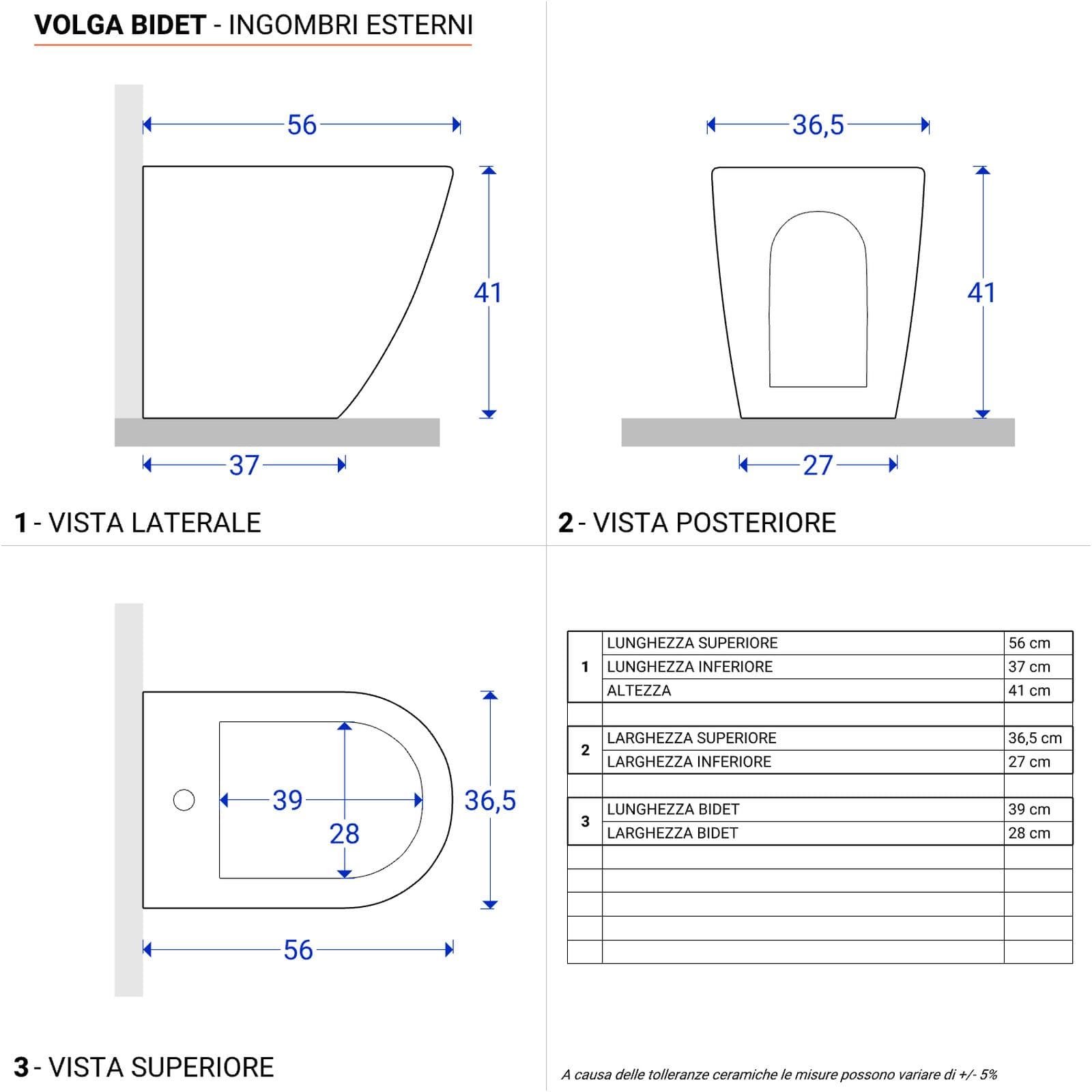 Sanitari filomuro con scarico monoblocco tradizionale in ceramica bianco lucido Volga