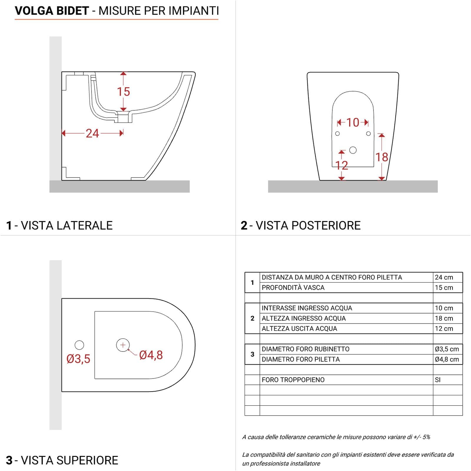 Sanitari filomuro con scarico monoblocco tradizionale in ceramica bianco lucido Volga