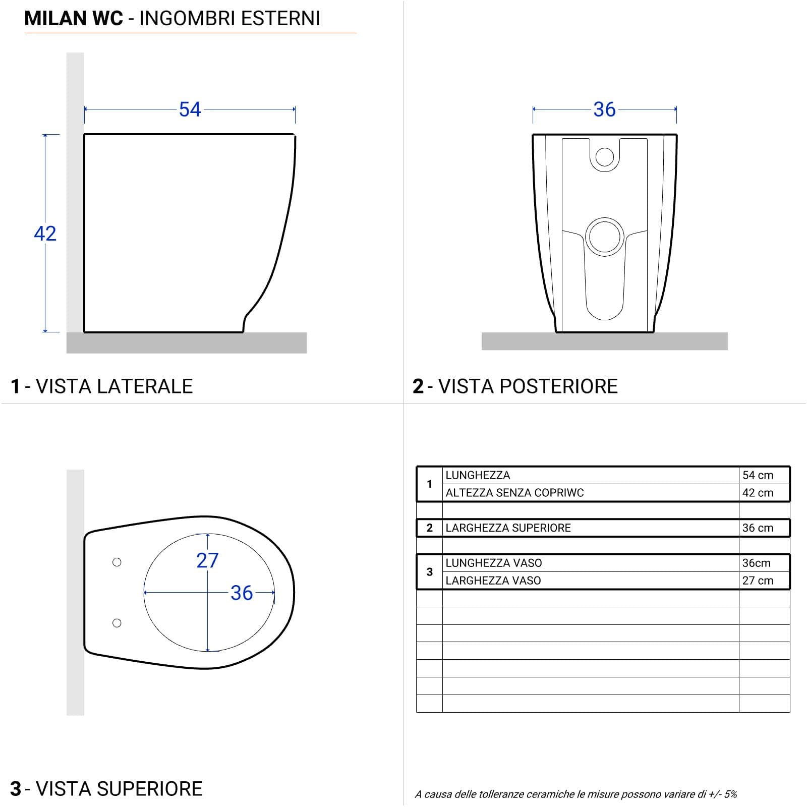Sanitari filomuro in ceramica bianca e sedile copriwc