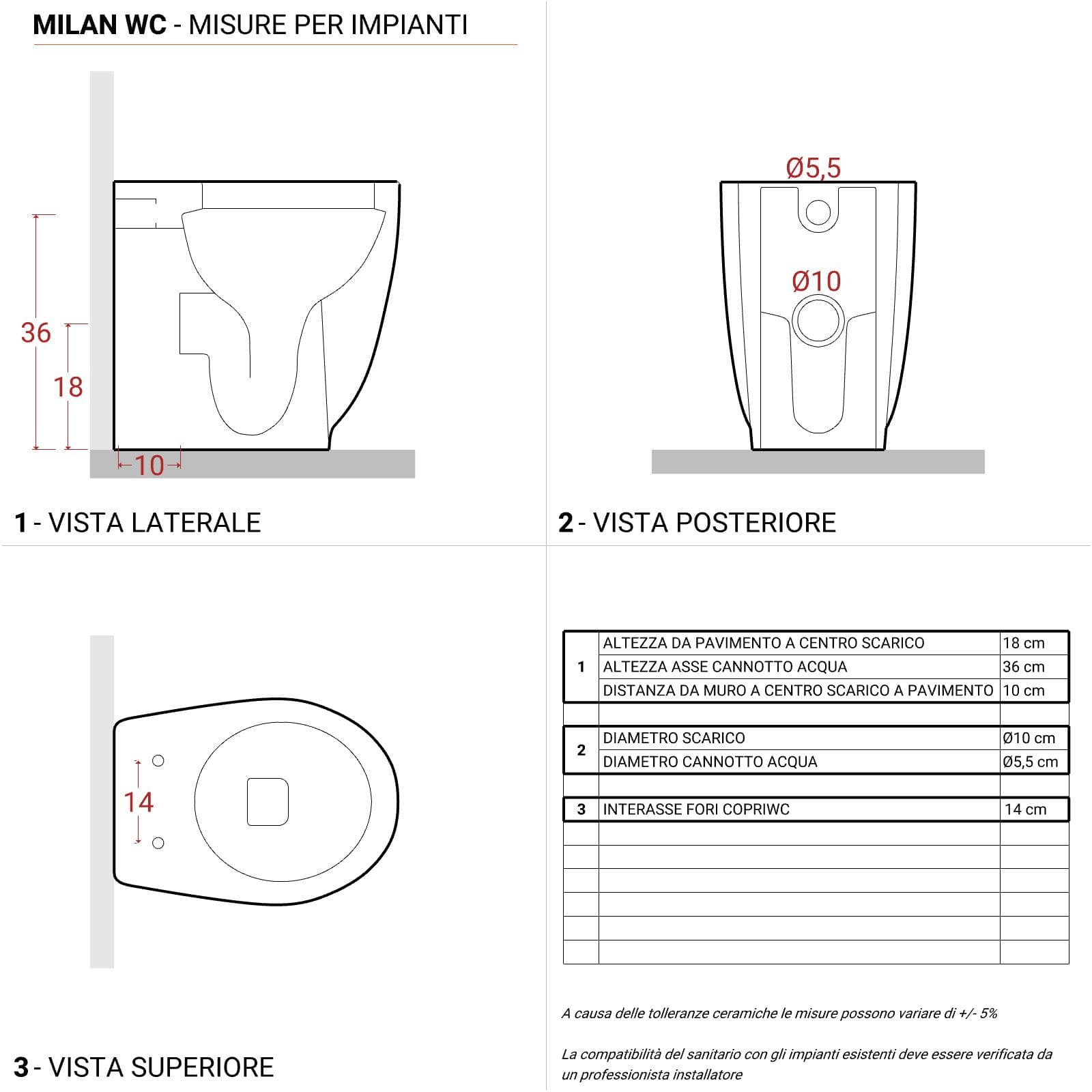 Sanitari filomuro in ceramica bianca e sedile copriwc