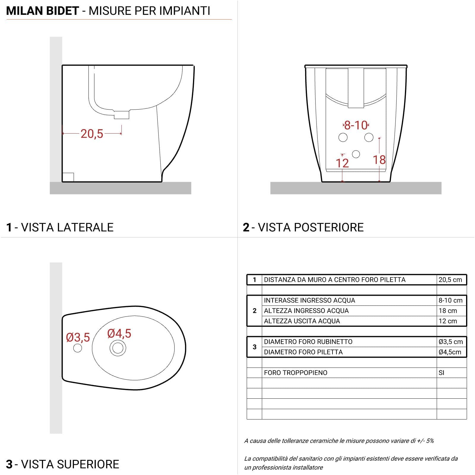 Sanitari filomuro in ceramica bianca e sedile copriwc