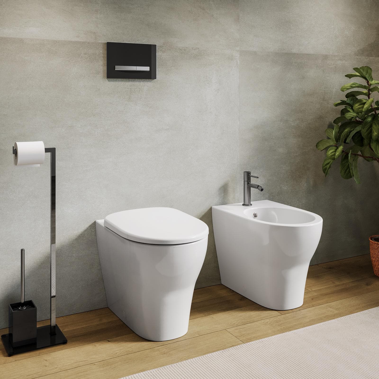 Sanitari filomuro in ceramica con sedile bianco Serie Selnova Premium - Geberit