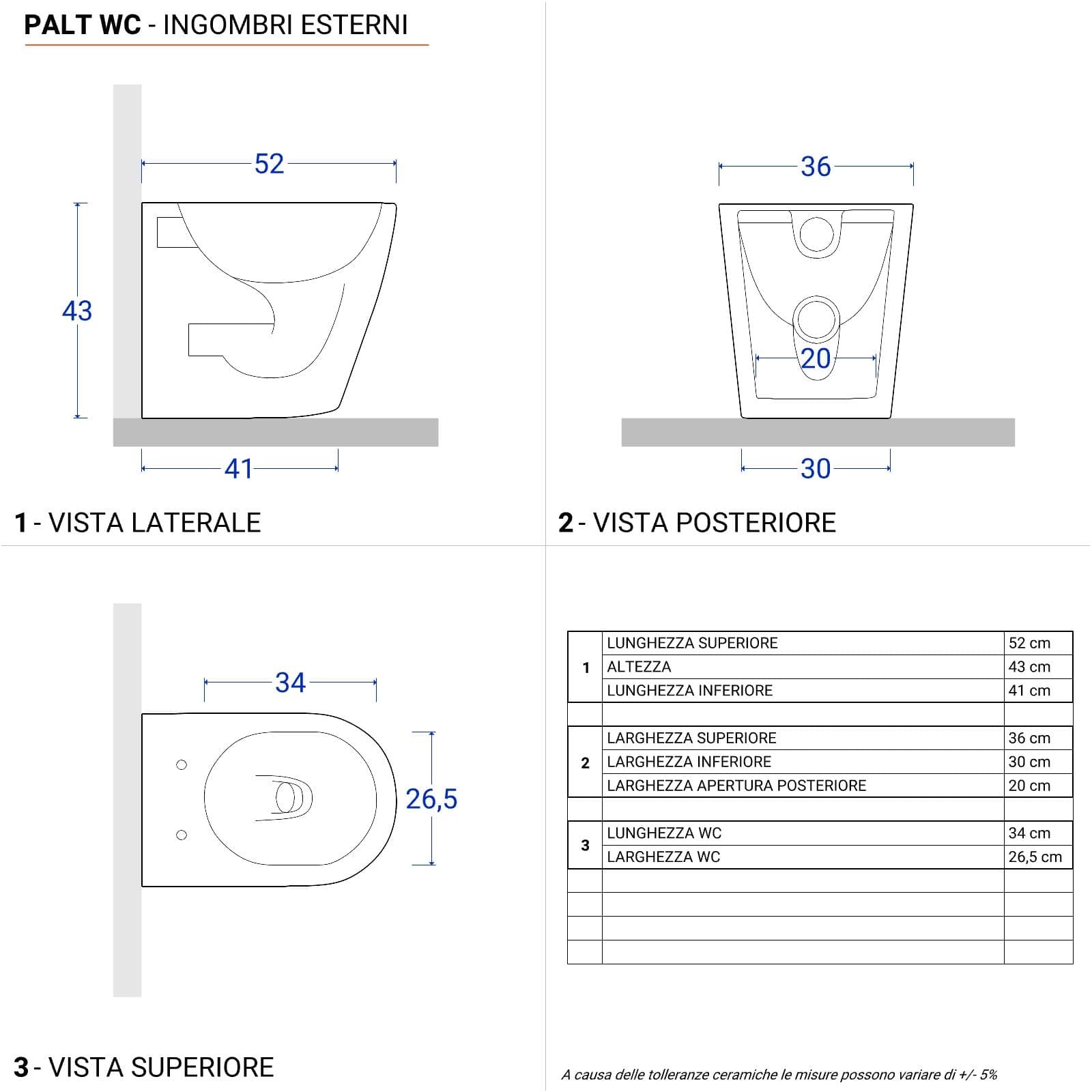 Sanitari filomuro in ceramica con sedile softclose e sgancio rapido - Palt