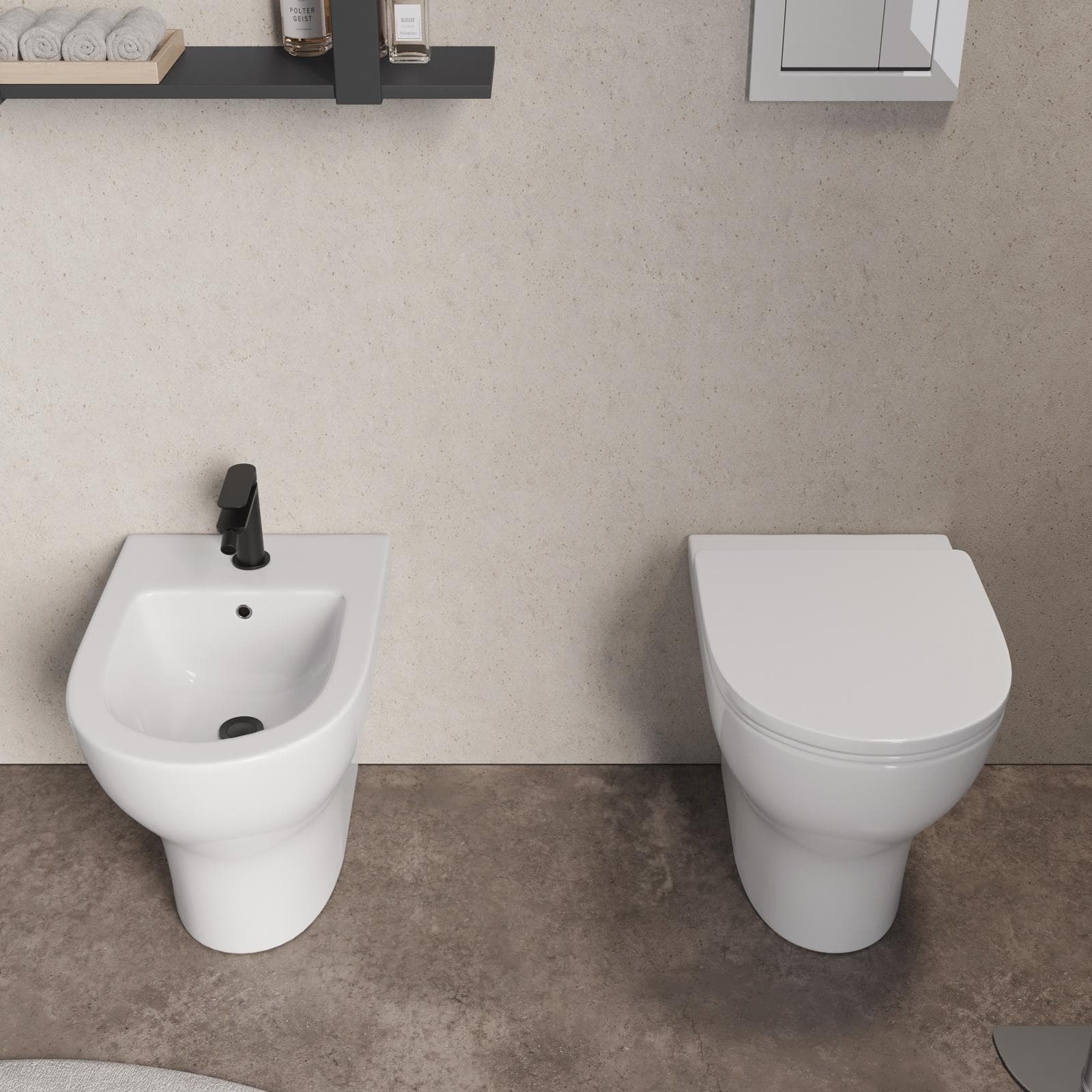 Sanitari filomuro in ceramica lucida con copri wc softclose - Skall