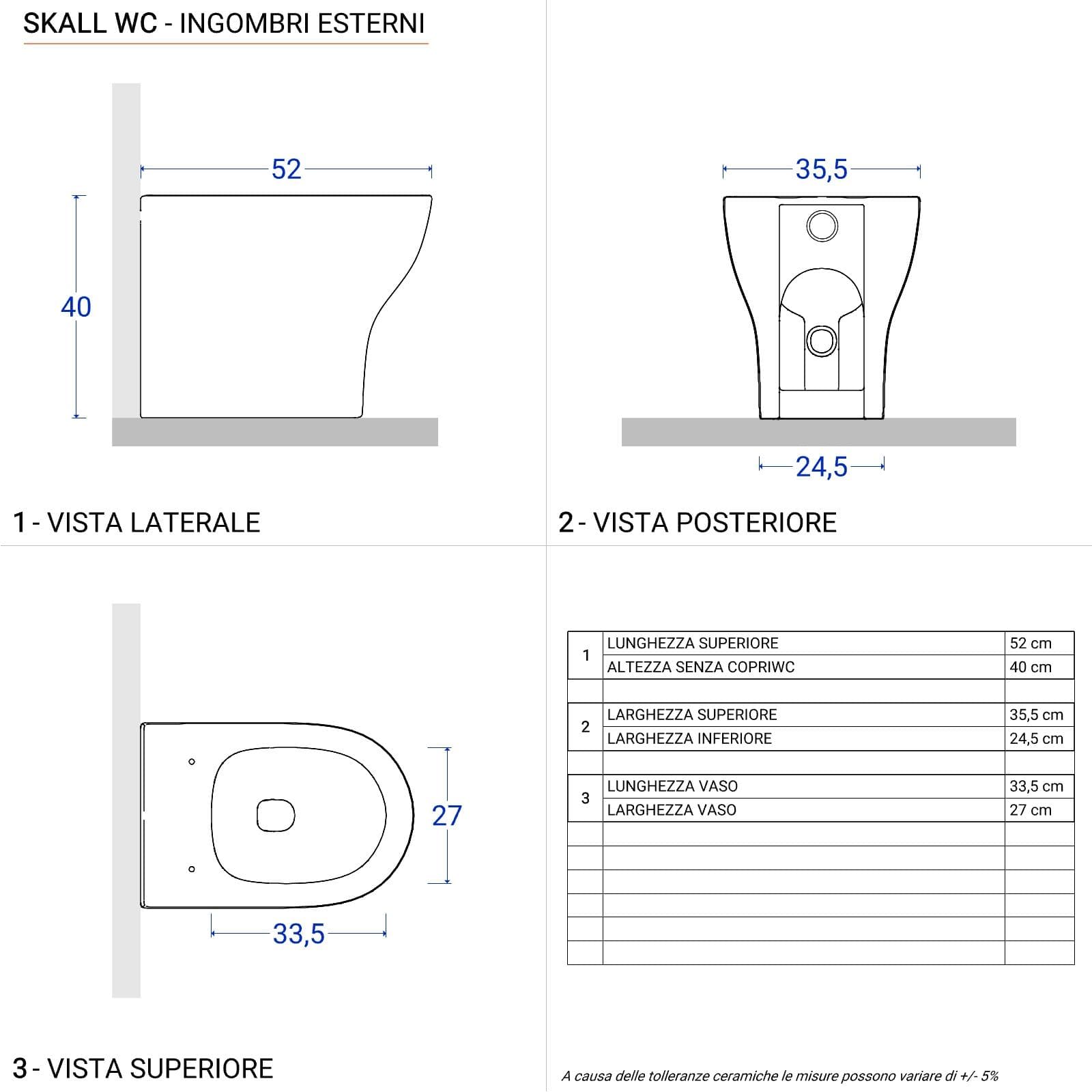 Sanitari filomuro in ceramica lucida con copri wc softclose - Skall