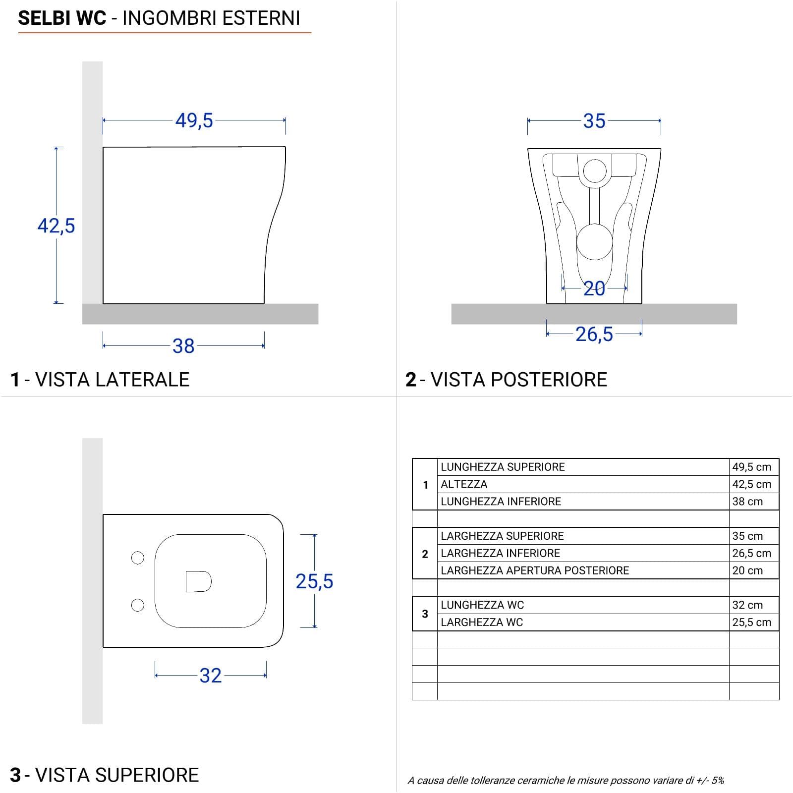 Sanitari filomuro in ceramica rimless con sedile softclose - Selbi