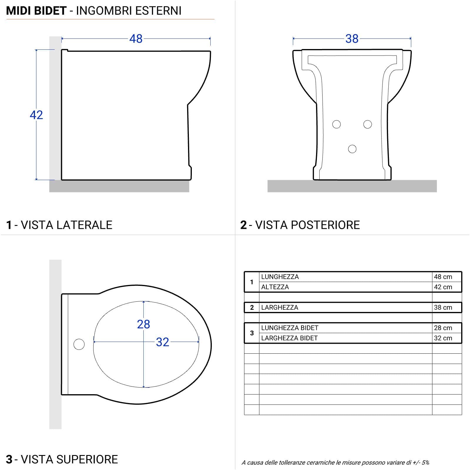 Sanitari filomuro in ceramica vaso + bidet + sedile soft close