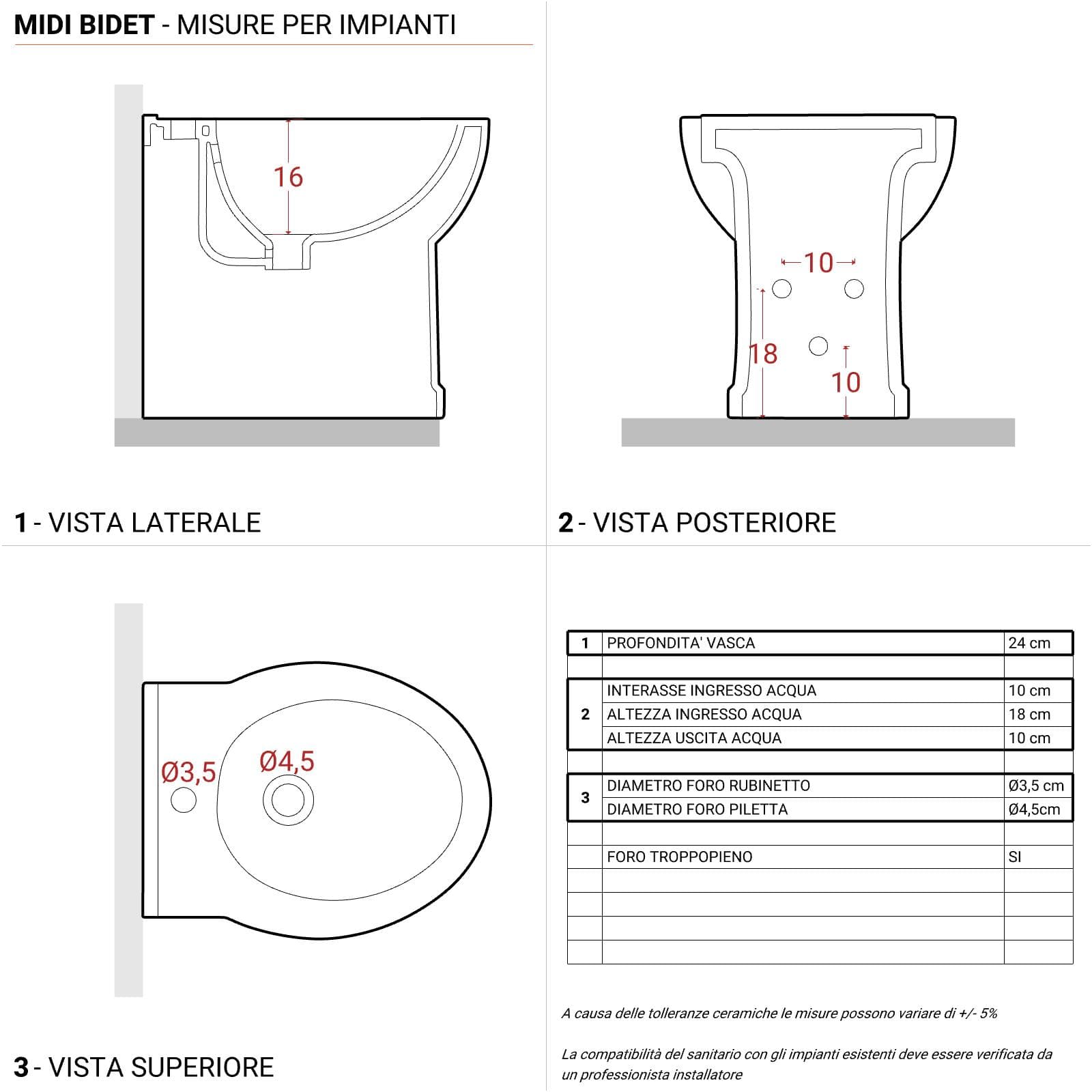 Sanitari filomuro in ceramica vaso + bidet + sedile soft close