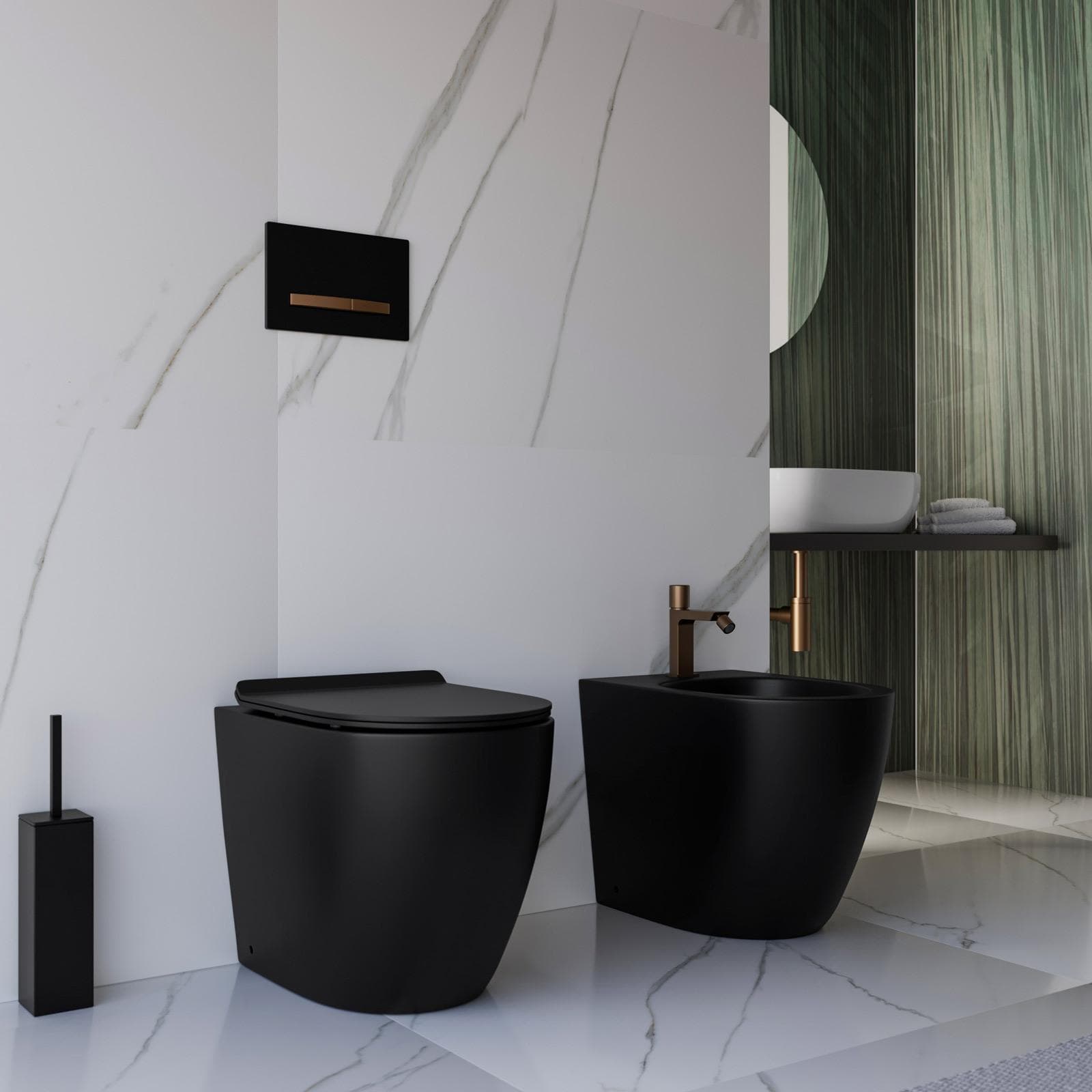 Sanitari filomuro nero opaco a risparmio idrico con copriwc rallentato - Nadir