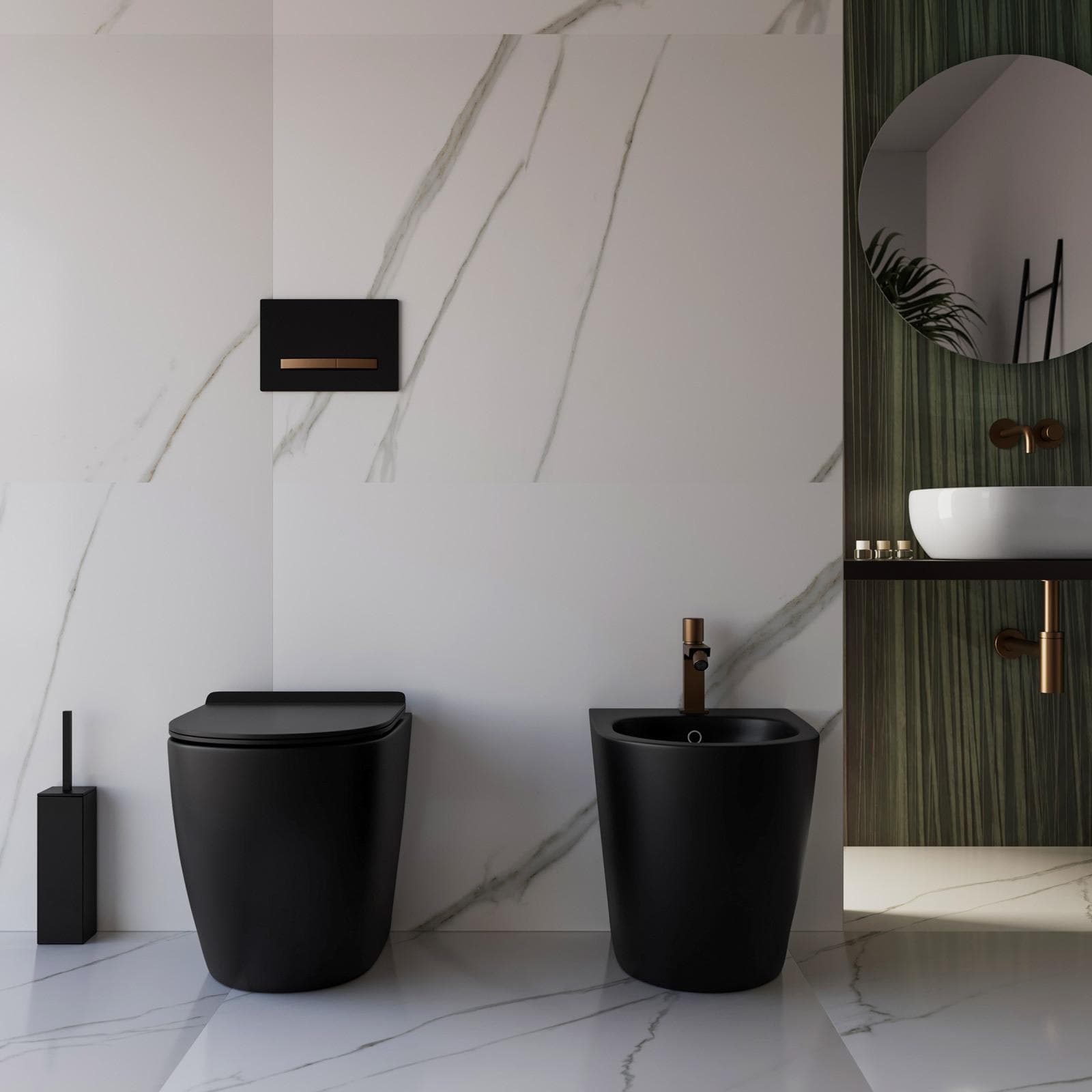 Sanitari filomuro nero opaco a risparmio idrico con copriwc rallentato - Nadir