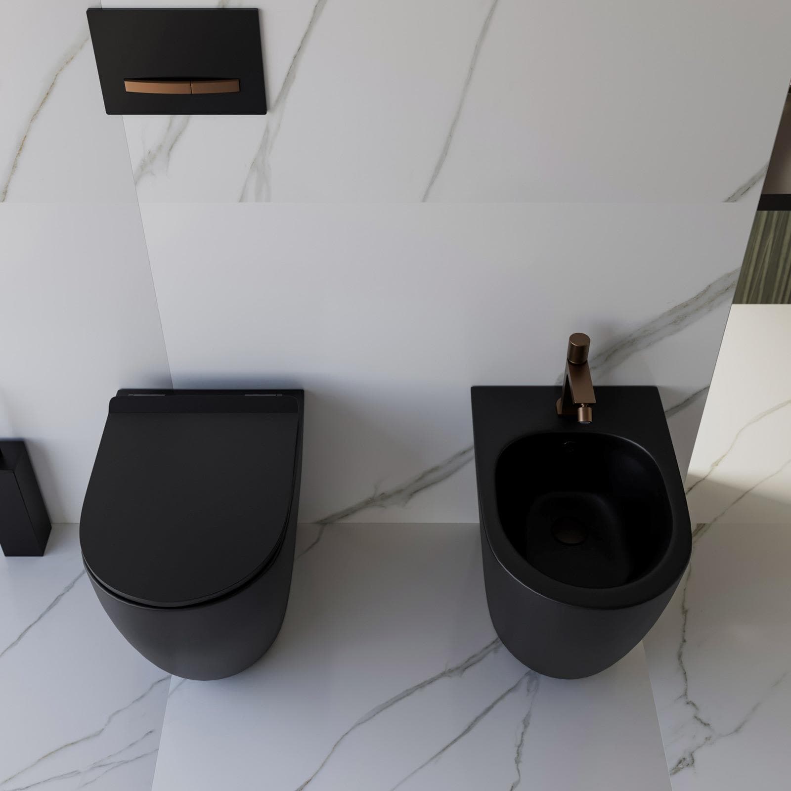 Sanitari filomuro nero opaco a risparmio idrico con copriwc rallentato - Nadir