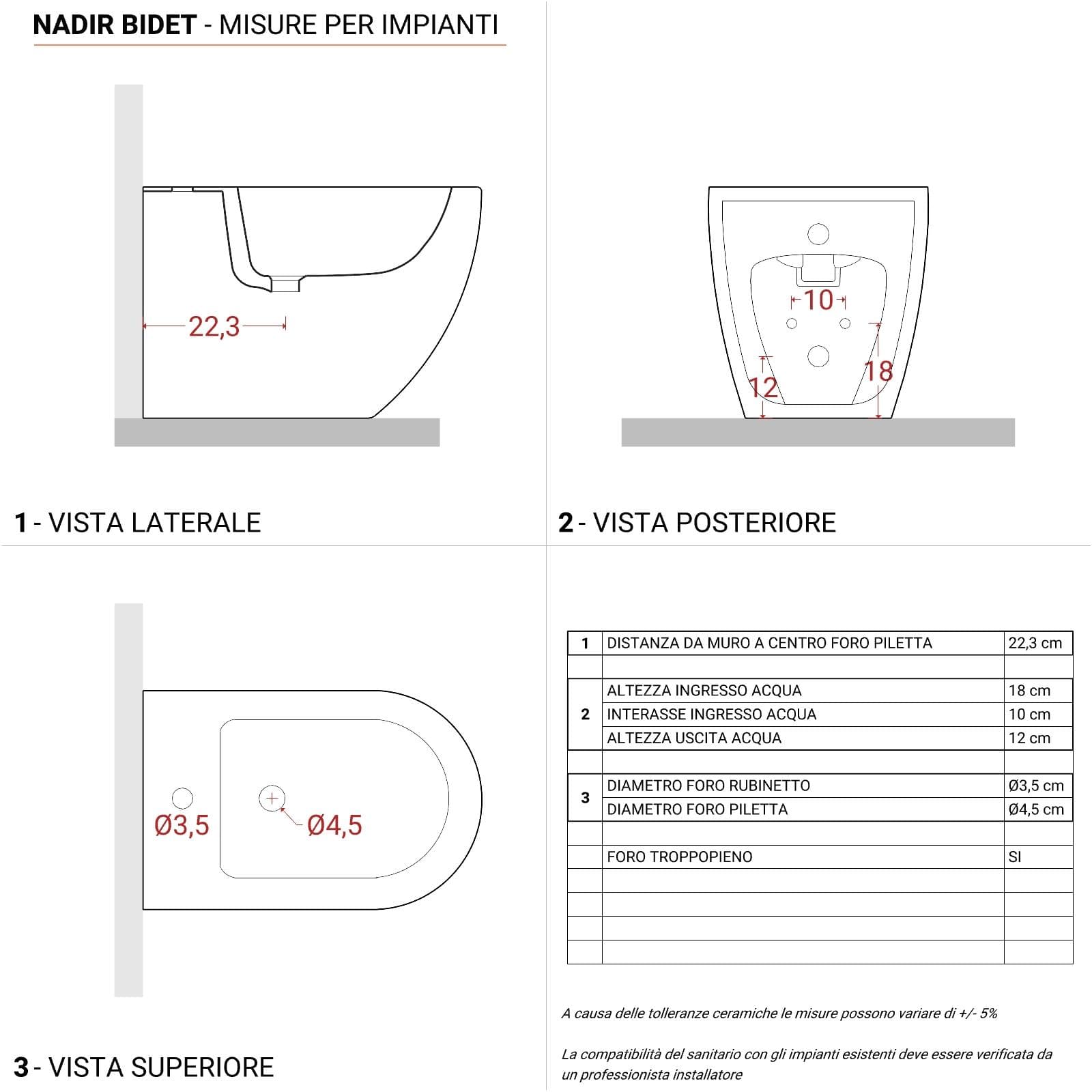 Sanitari filomuro nero opaco a risparmio idrico con copriwc rallentato - Nadir