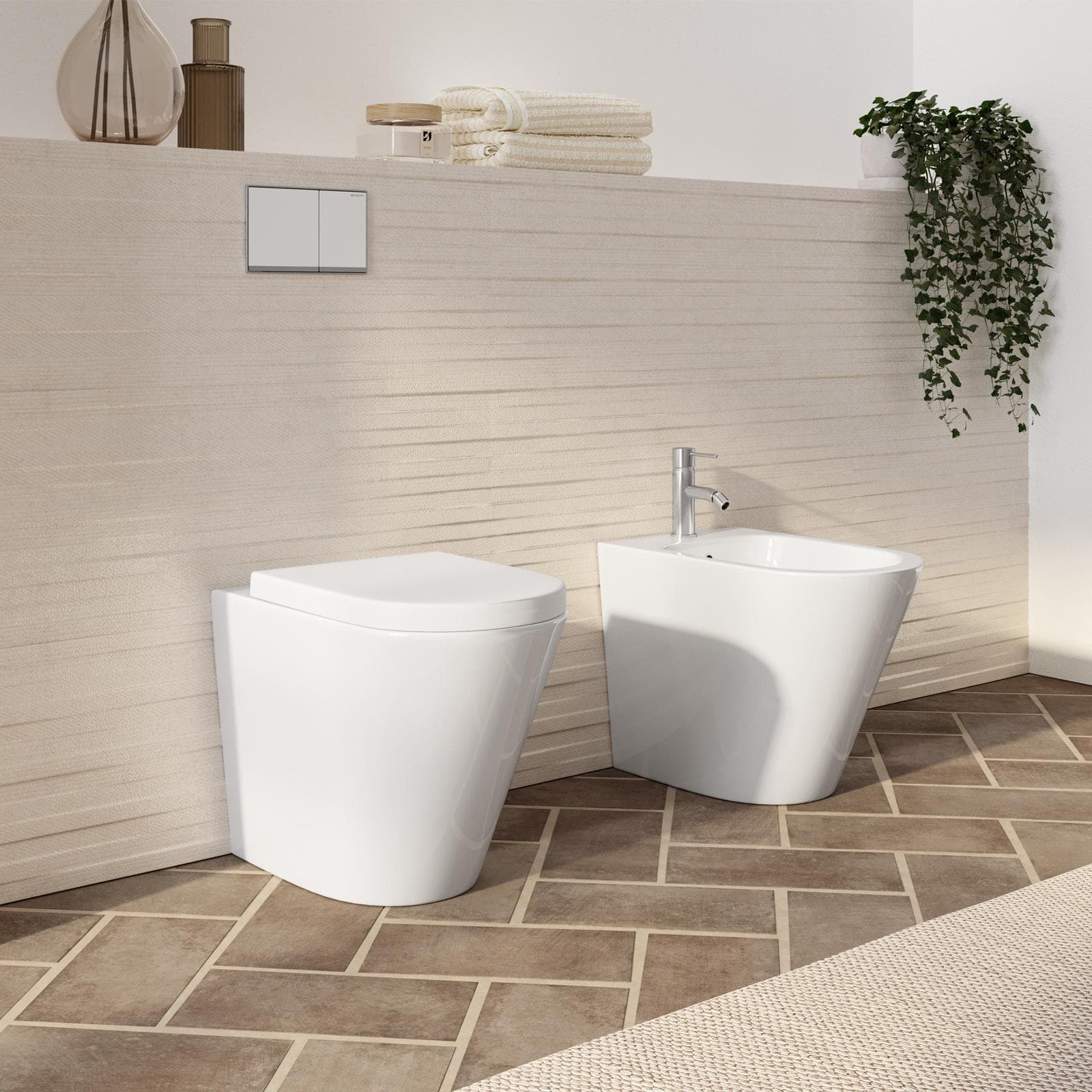 Sanitari filomuro in ceramica con copriwc Soft-Close - Nile