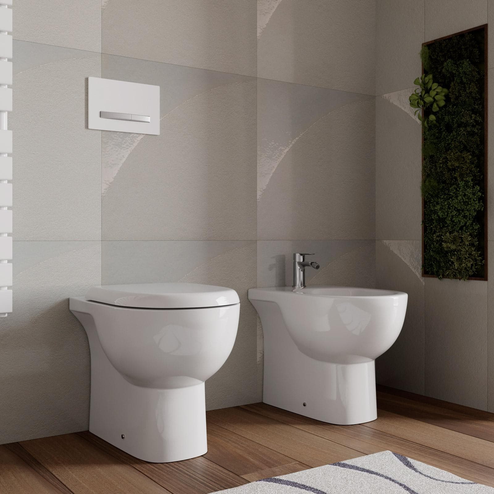 Sanitari filomuro vaso e bidet in ceramica 36x55x42,5h soft close - Ligor