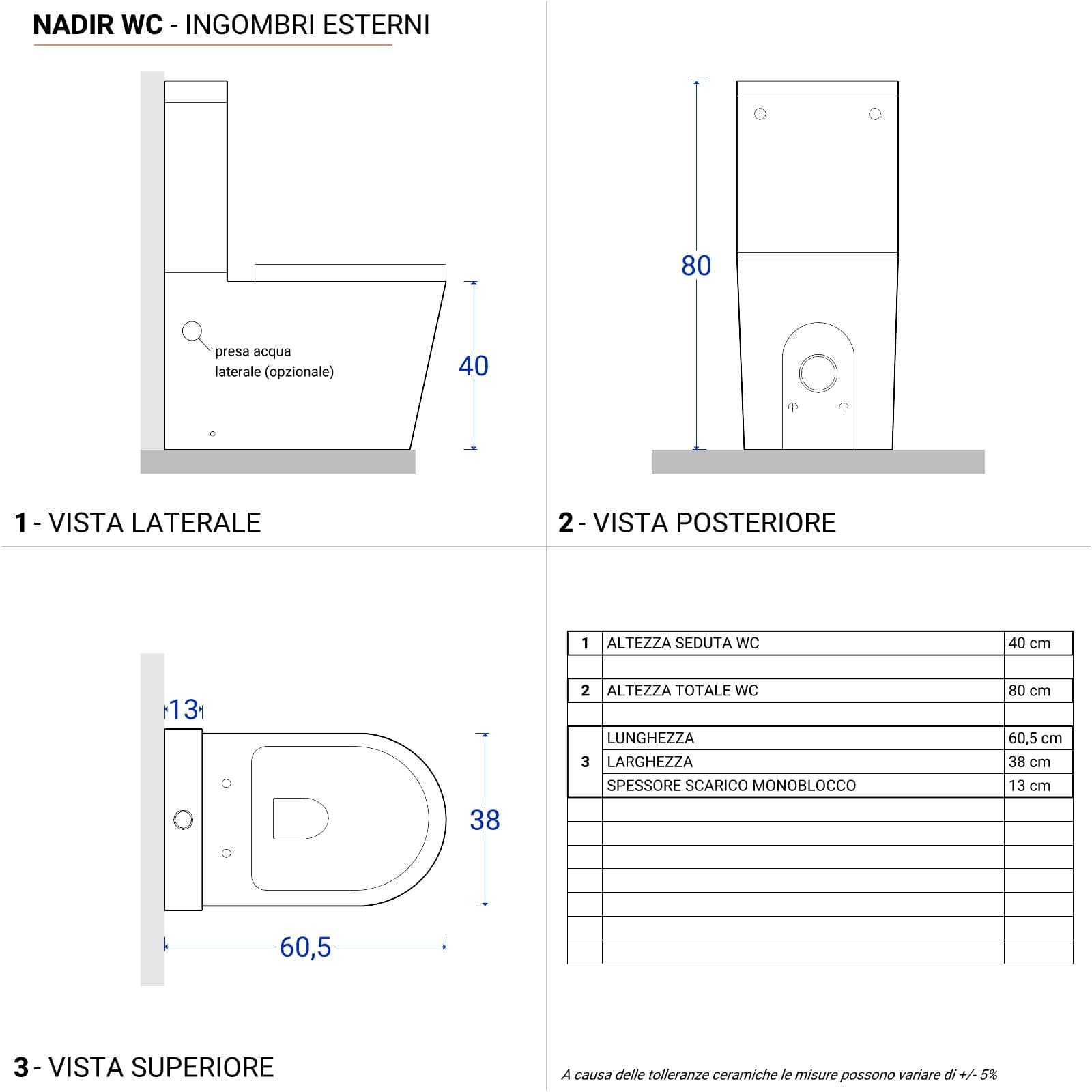Sanitari filomuro vaso monoblocco sedile SoftClose ceramica bianco lucido - Nadir